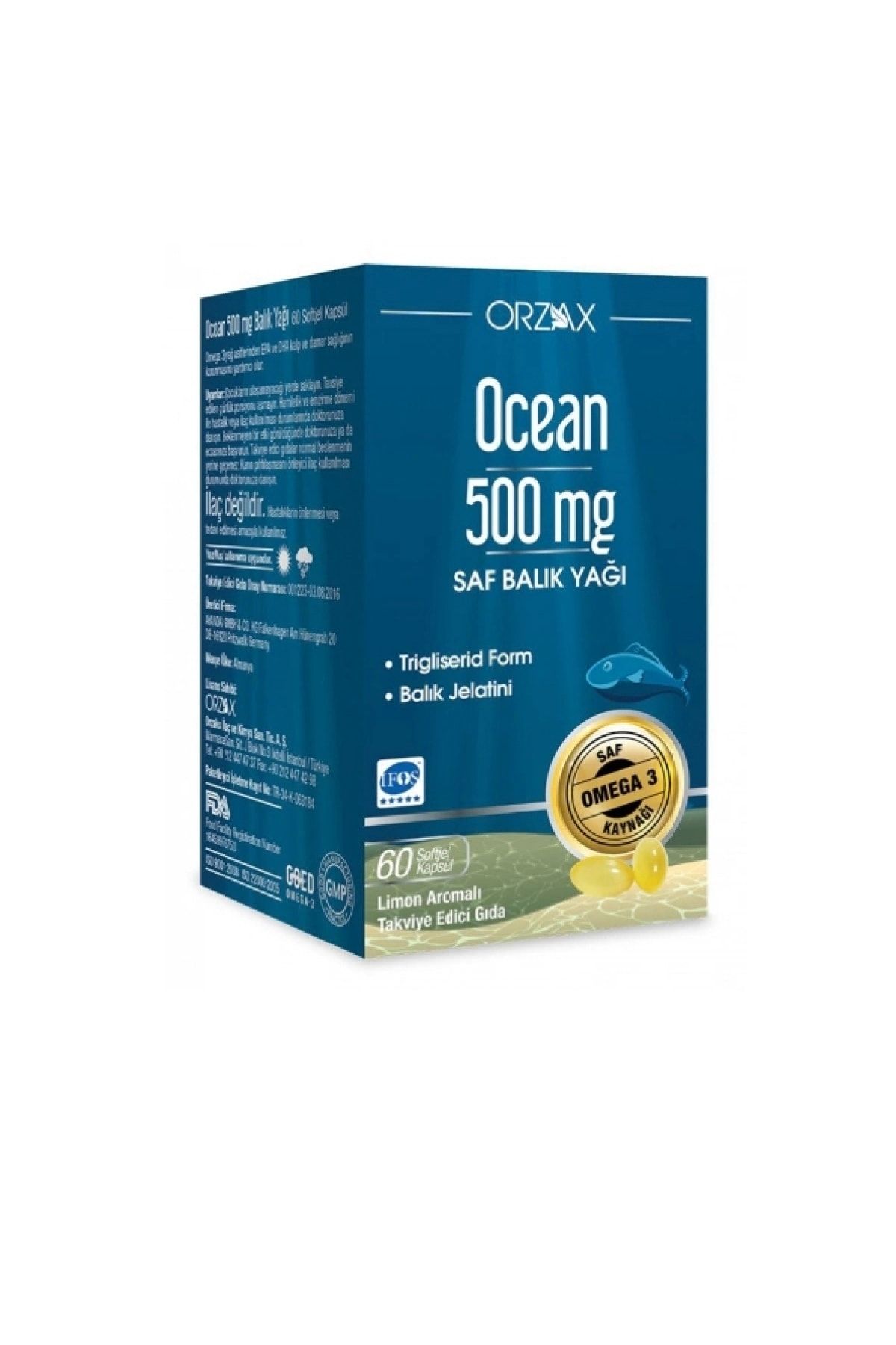 Ocean Saf Balık Yağı Omega 3 - 500 Mg 60 Kapsül - Limon Aromalı