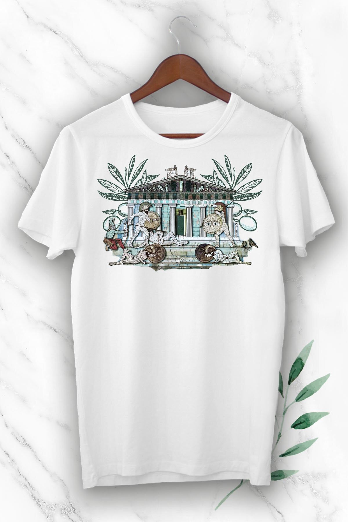 perseusshopping Beyaz Mitoloji Antik Kent Baskılı Unısex Tişört