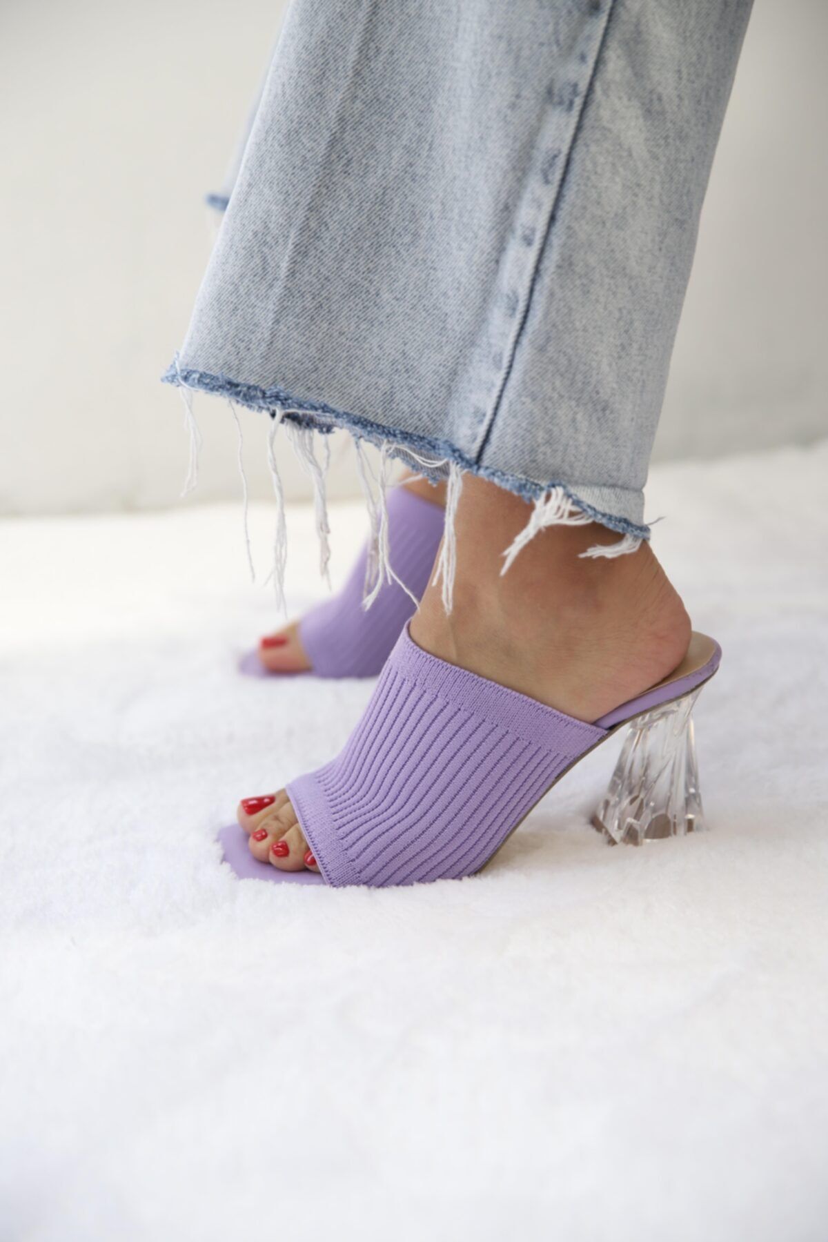 SHOEBELLAS Kadın Triko Topuklu Ayakkabı