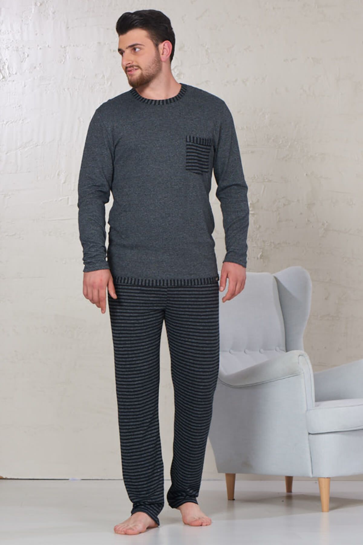 Svm Erkek Siyah Çizgili Pijama Takımı 9062