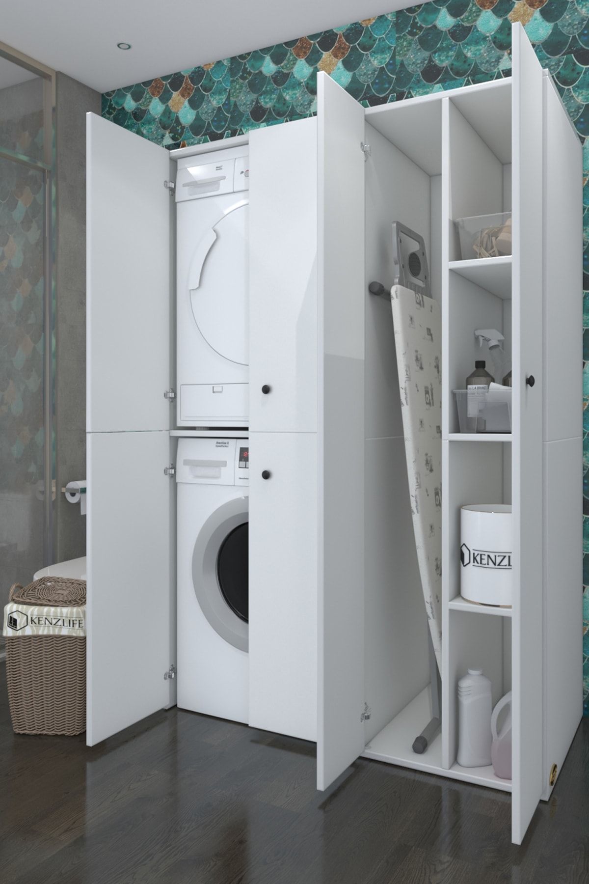 Kenzlife Çamaşır kurutma makinesi dolabı kapaklı Yaromira Byz 180*120*60 Banyo