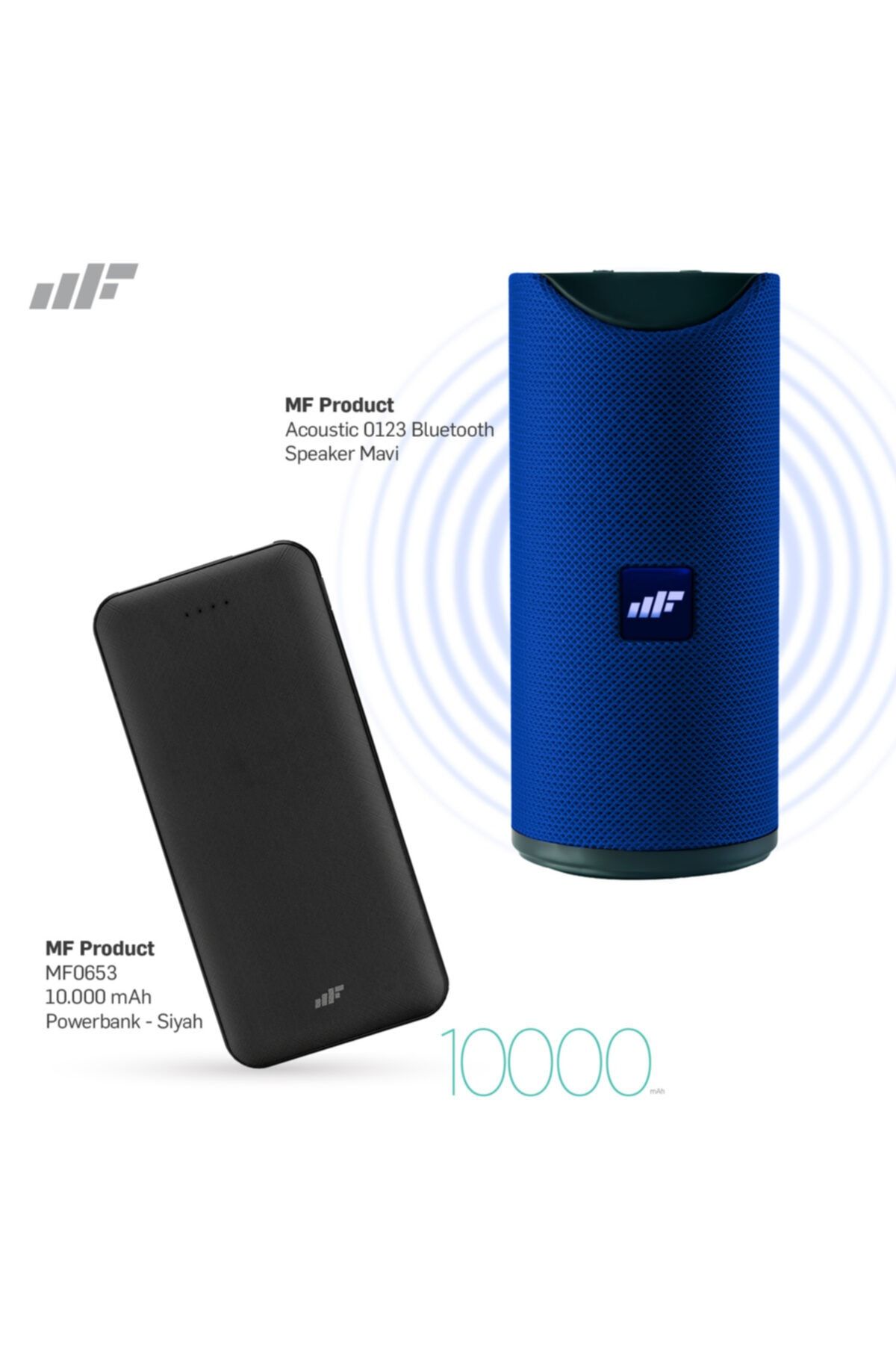 MF PRODUCT Acoustic 0123 Bluetooth Hoparlör Mavi + 0653 10000 Mah Powerbank - Siyah