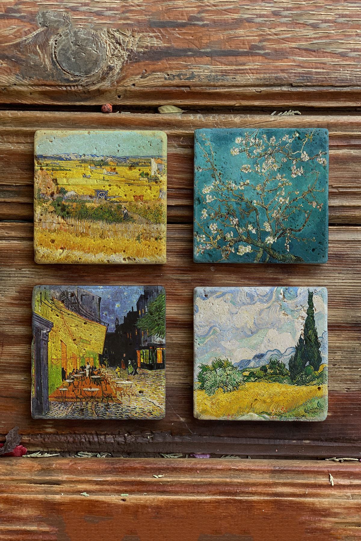 Oscar Stone Decor Taş Bardak Altlığı Stone Coasters - 4lü Set Vincent Van Gogh Tabloları
