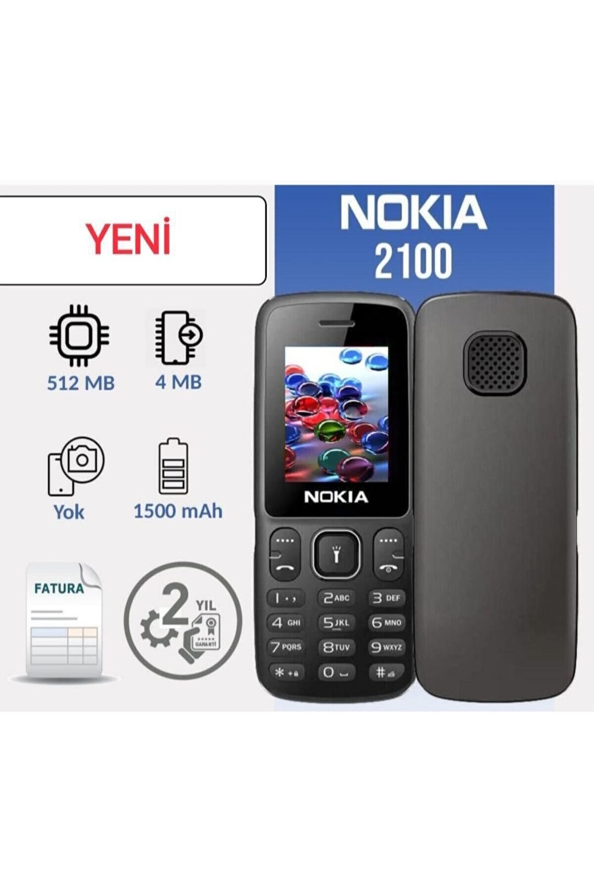 Nokia 2100 Kamerasız Yeni Nesıl Tuşlu Asker Telefonu