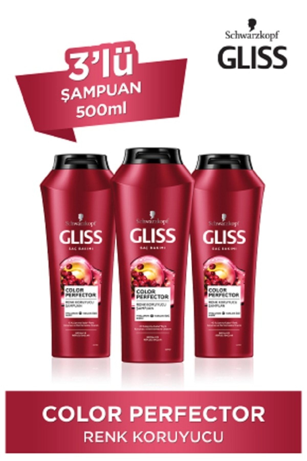 Gliss Color Perfector Renk Koruyucu Şampuan - Hyaluron Iksiri Ve Kızılcık Özü Ile 500 ml X 3 Adet