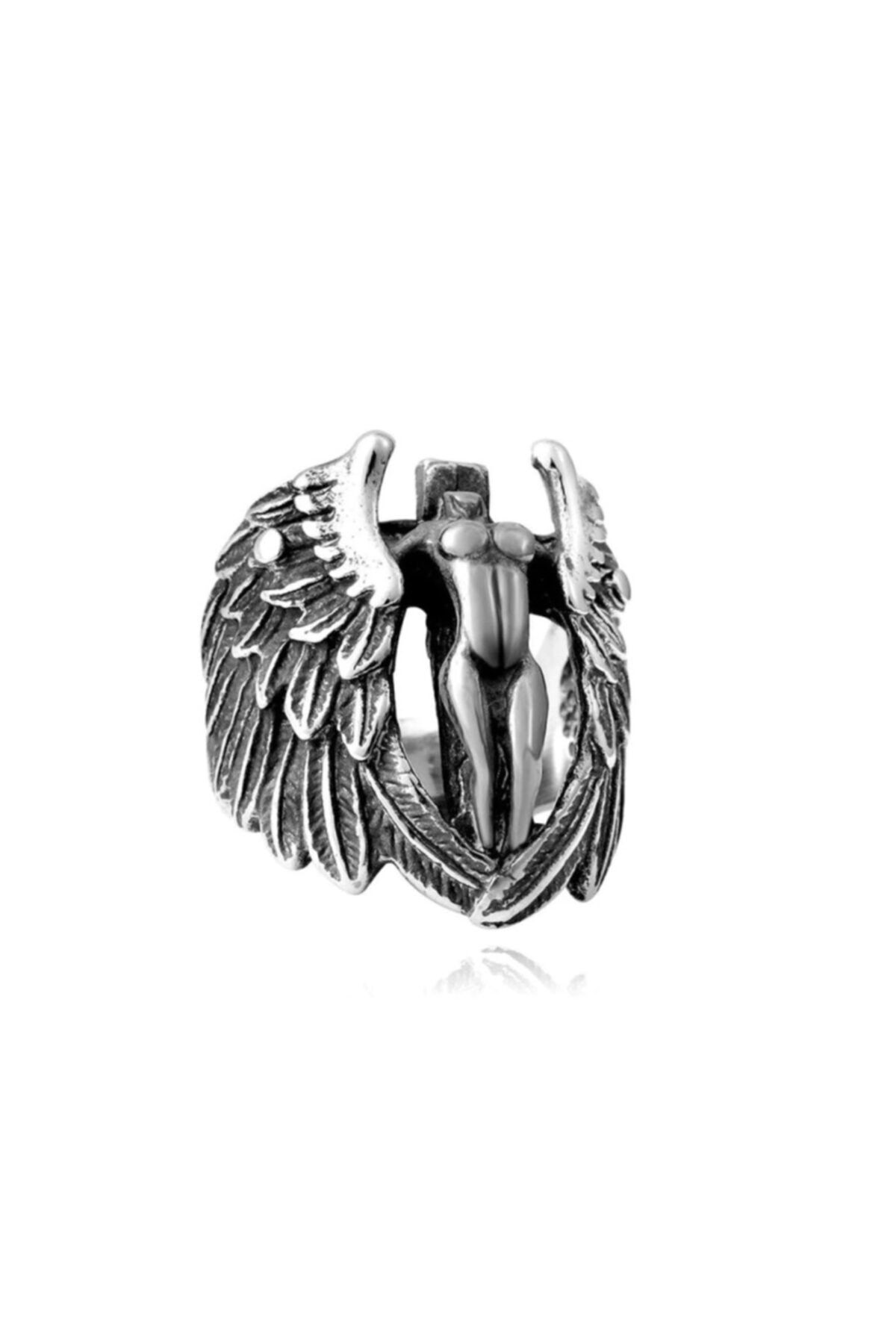 northstarshop Gotik Witchcraft Angel & Evil Wings Ayarlanabilir Motorcu Erkek Çelik Yüzük