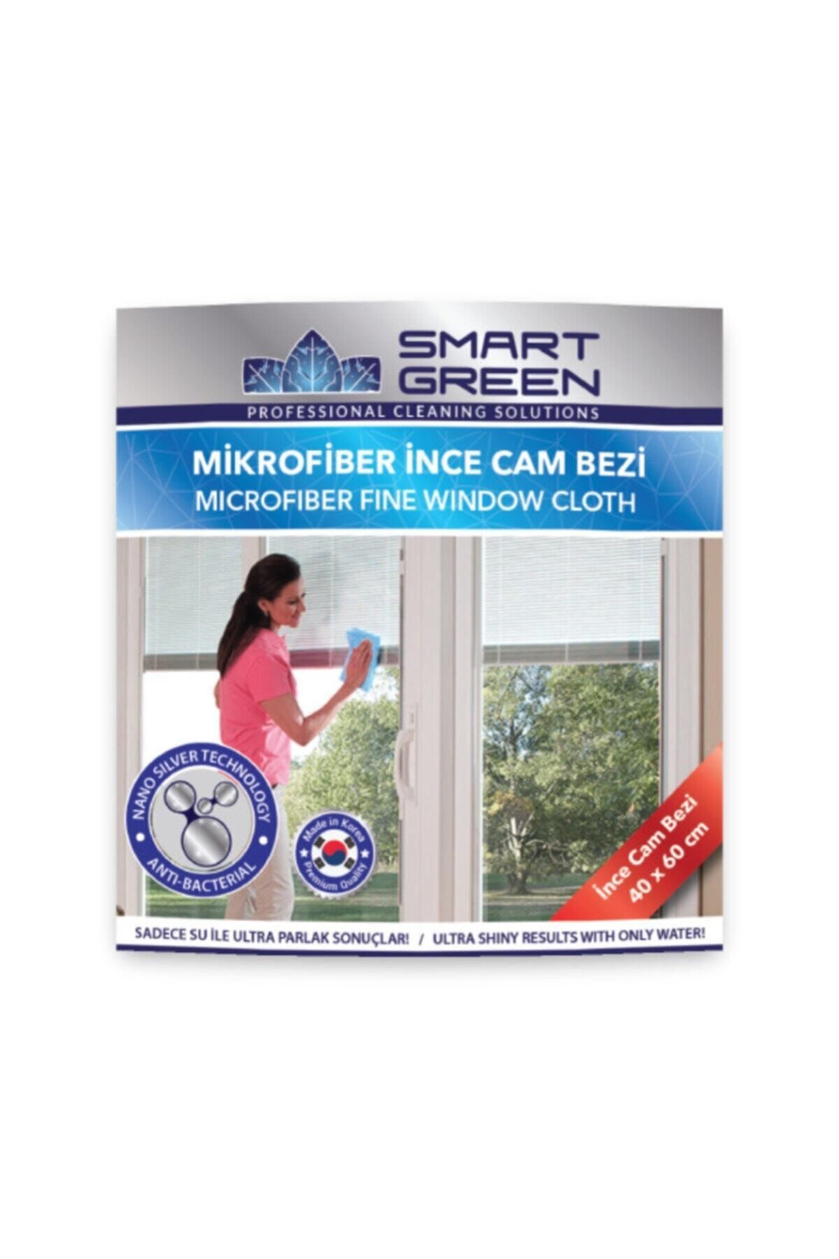 SMART GREEN Microfiber Ince Cam Temizlik Bezi 40x40 Cm.