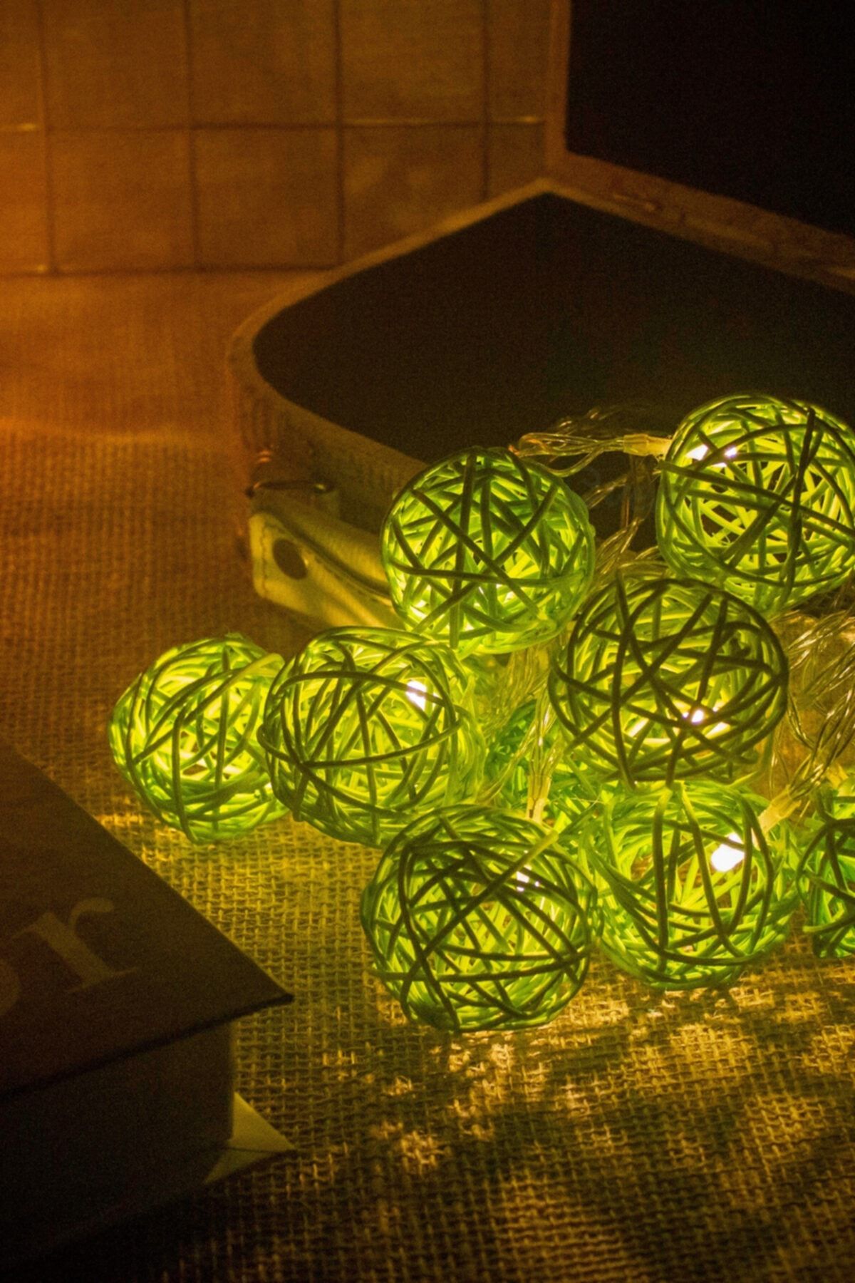 Evene Dekoratif Led Işıklı Rengarenk Bambu Toplar 3 Metre Rattan Top Işık