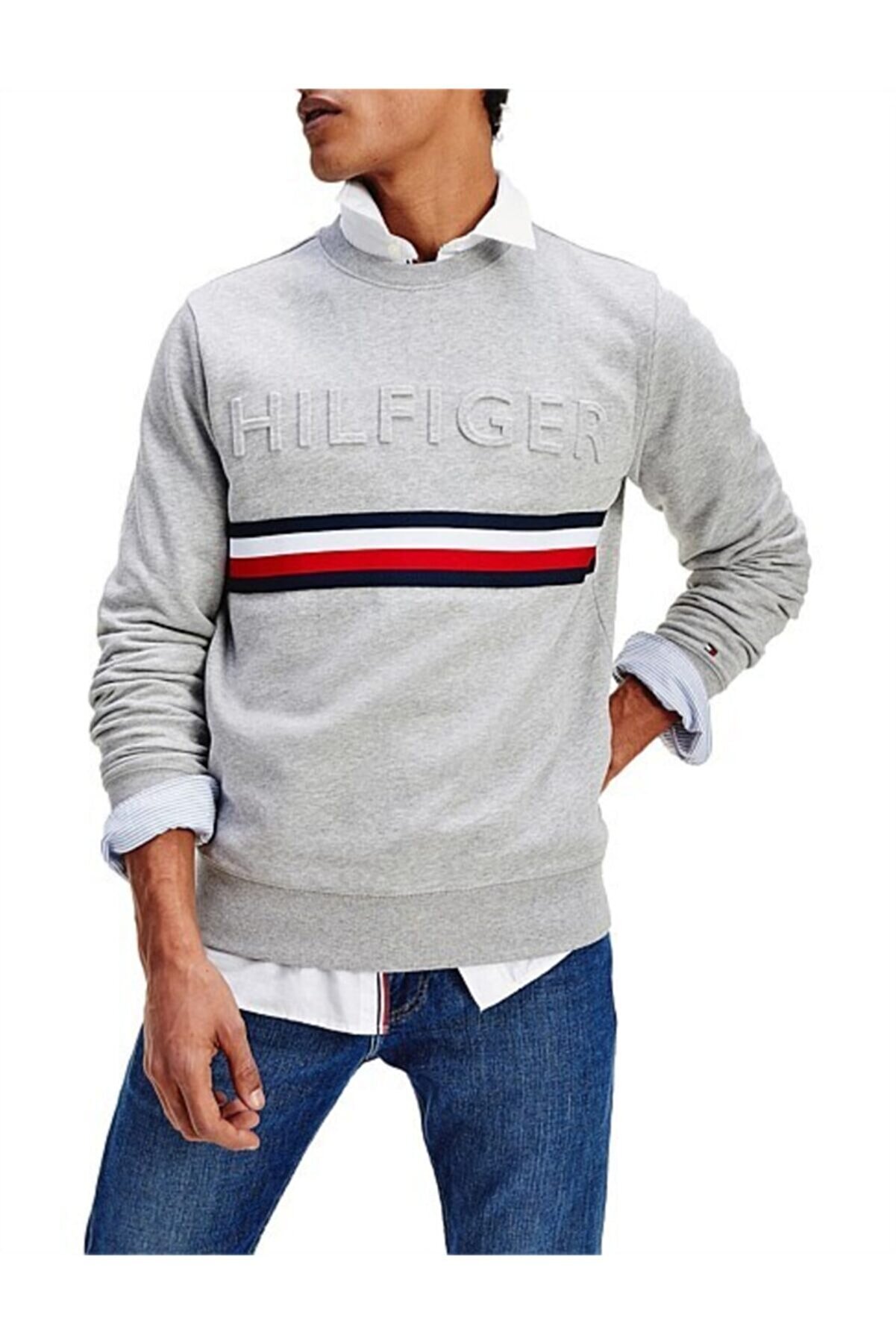 Tommy Hilfiger Embossed Logo Sweatshirt - Medium Grey Heather