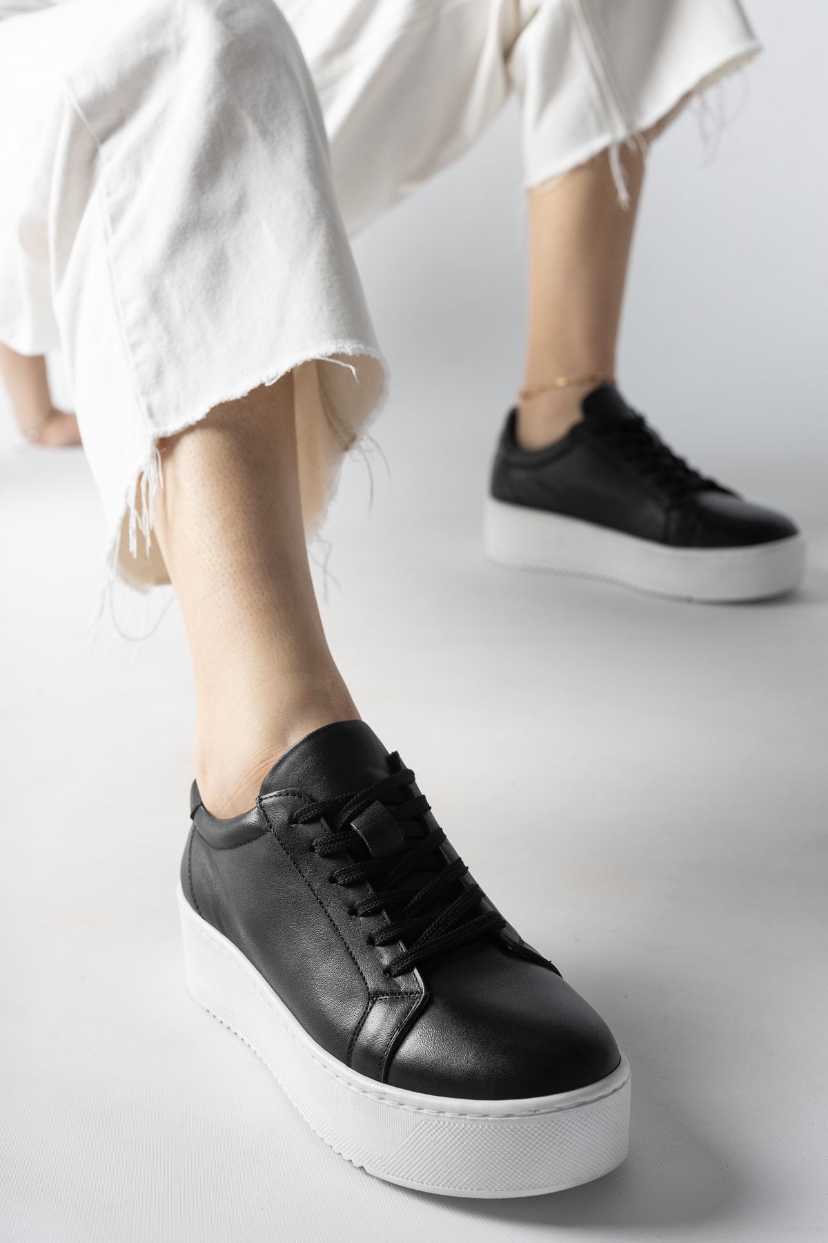 GRADA Kalın Taban Hakiki Deri Kadın Deri Sneaker Yüksek Taban Deri Kadın Sneakers