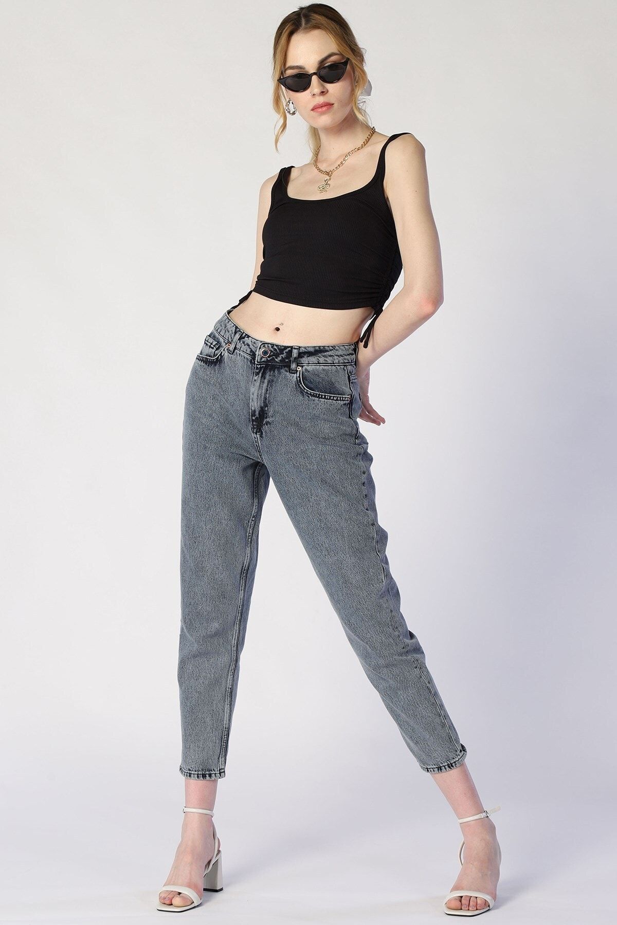 Twister Jeans kadın  Mom Fit Yüksek Bel Pantolon Sandy 9328-10 Gri