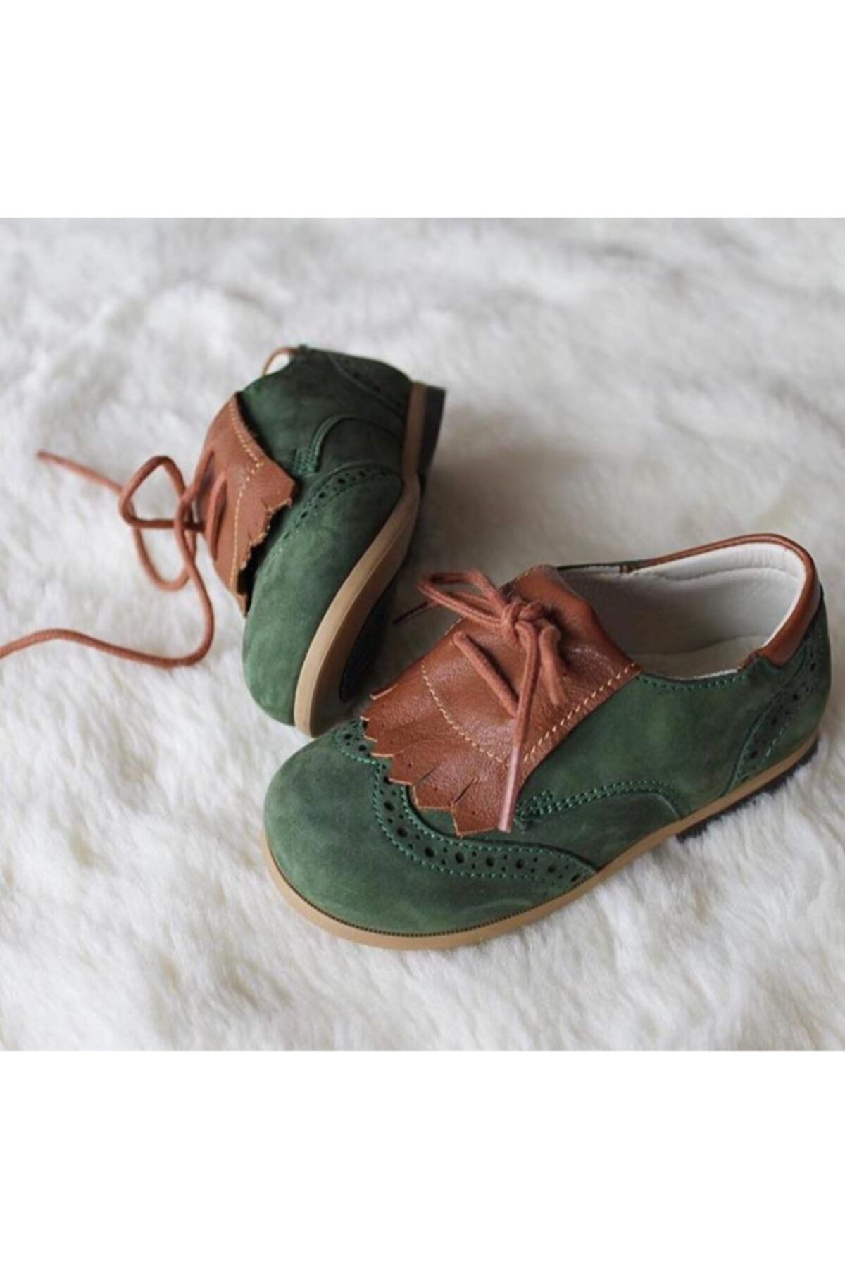 Bebbini Oxford el Yapımı Yeşil Taba Püsküllü Çocuk Ayakkabısı