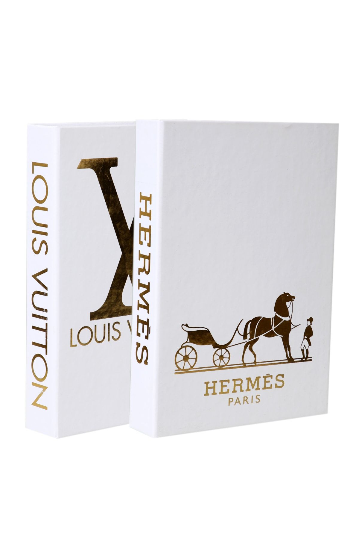 irayhomedecor 2'li Lv & Hermes Beyaz Gold Dekoratif Kitap Kutu