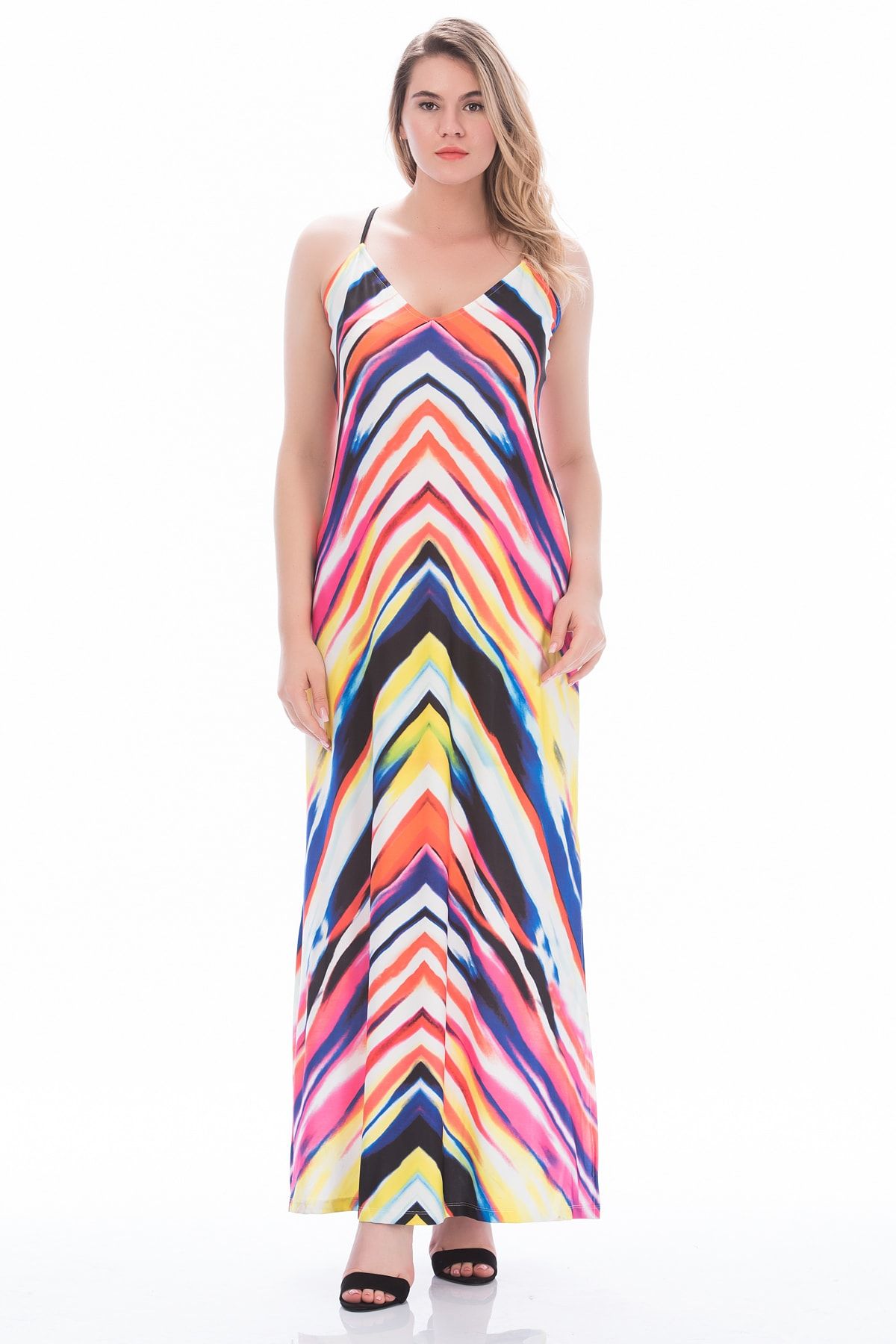 Şans Kadın Renkli Sırt Detaylı Renkli Elbise 65N6520