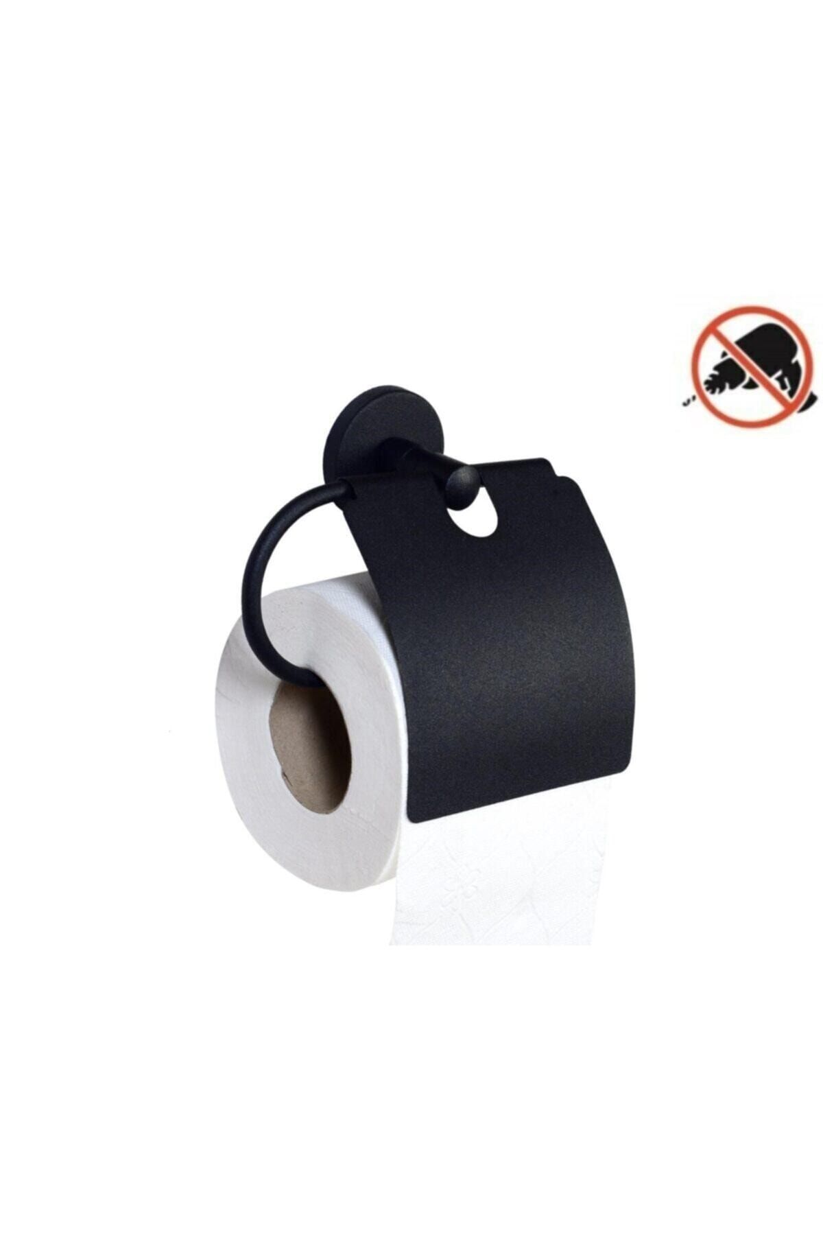MultiStore Yapışkanlı Siyah Paslanmaz Kapaklı Tuvalet Kağıtlığı Wc Kağıtlık