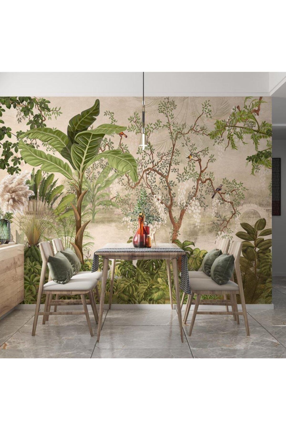 Özen Duvar Kağıtları Egzotik Yeşil Tropikal Ağaçlar Ve Yapraklar Duvar Posteri