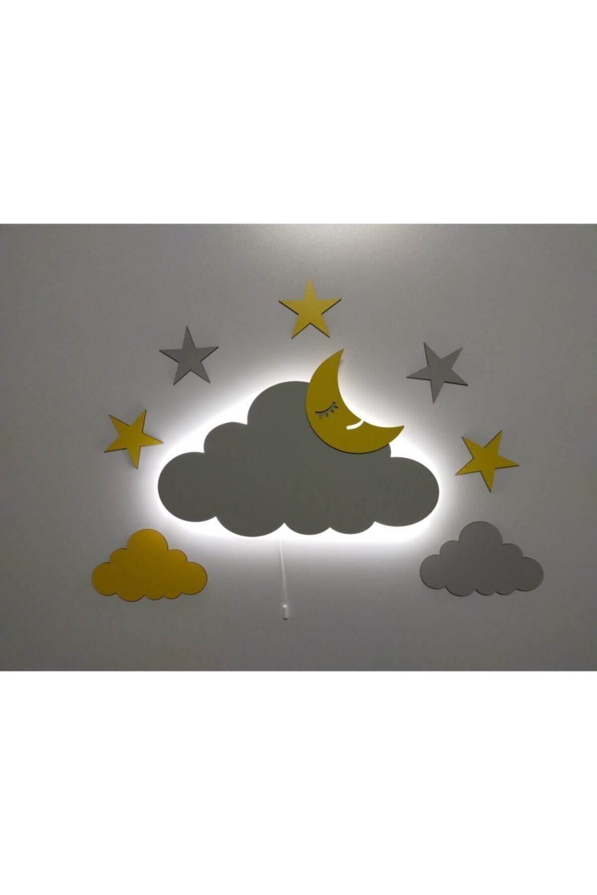fabrikahşap Dekoratif Ahşap Işıklı Bulut Çocuk Odası Gece Lambası
