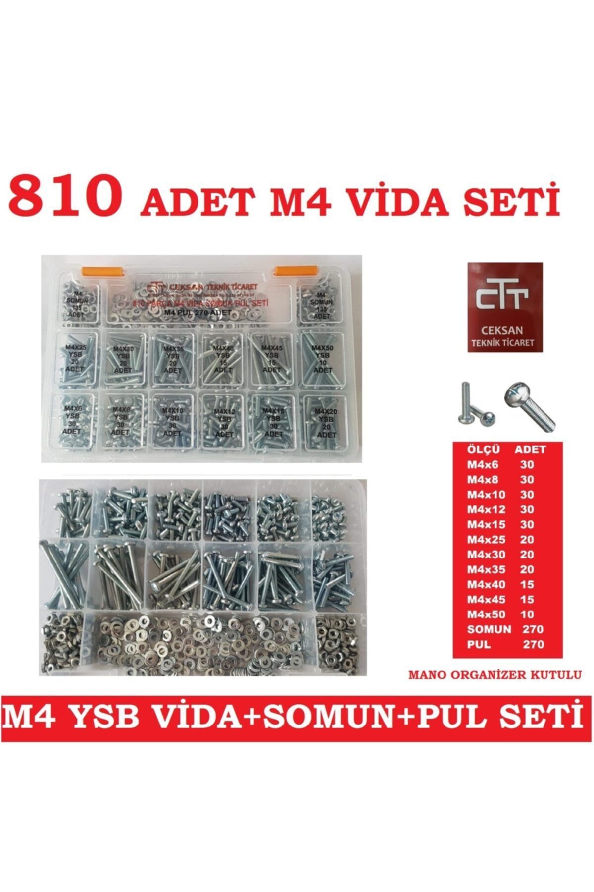CEKSAN M4 Ysb Vida Somun Pul Seti 810 Adet