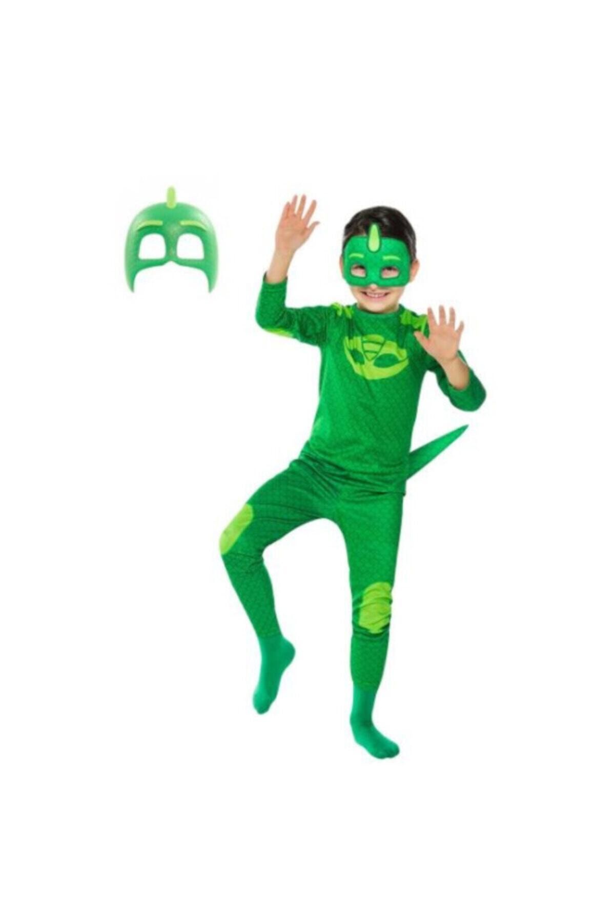 Pj Maskeliler Pijamaskeliler Kertenkele Çocuk Kostüm - Tulum + 2 Adet Maske Set -gekko Owlette Catboy