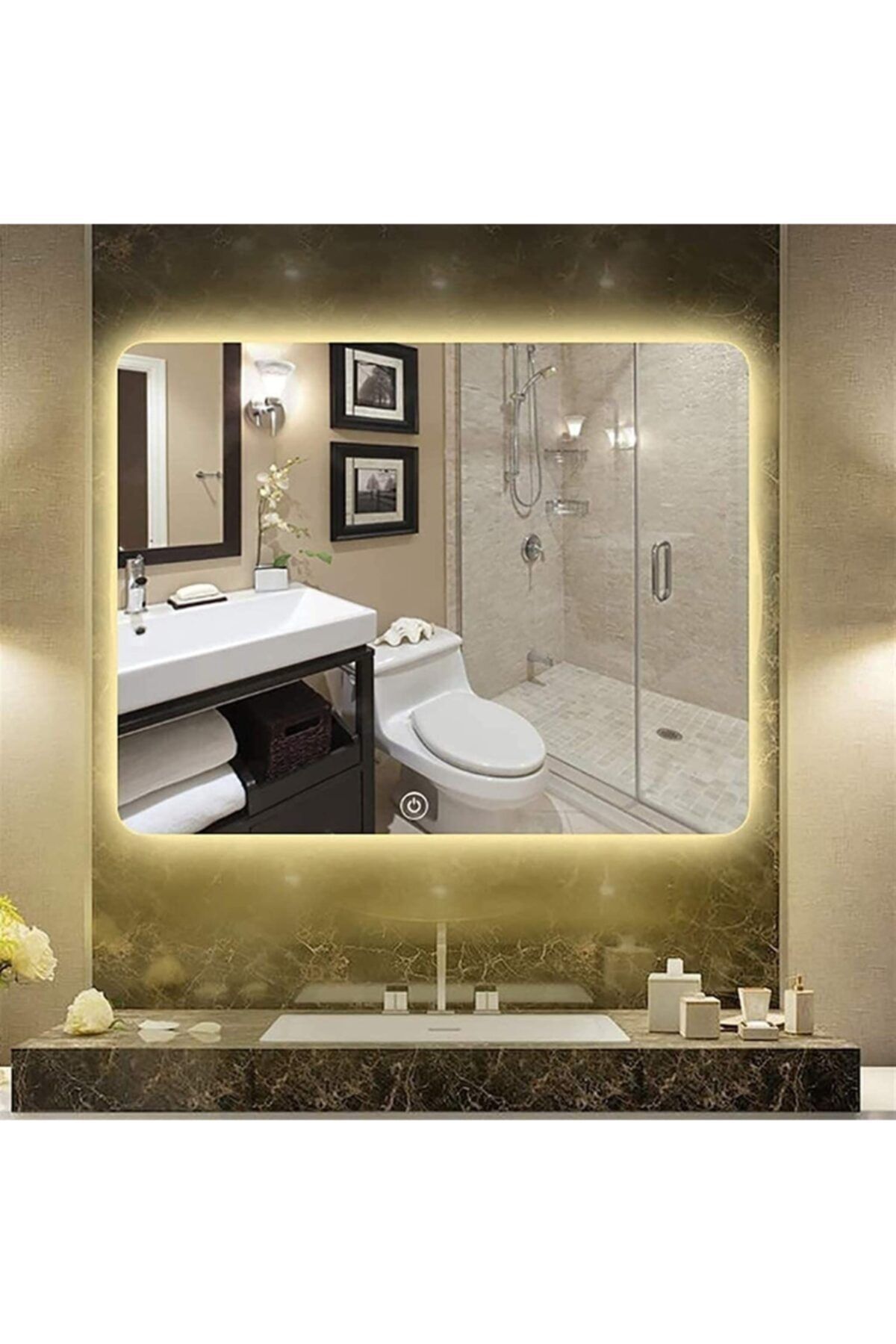 Toprak dekor 80*60 R5 Beyaz Ledli Dokunmatik(DİMMER ÖZELLİKLİ) Ledli Ayna Banyo Aynası