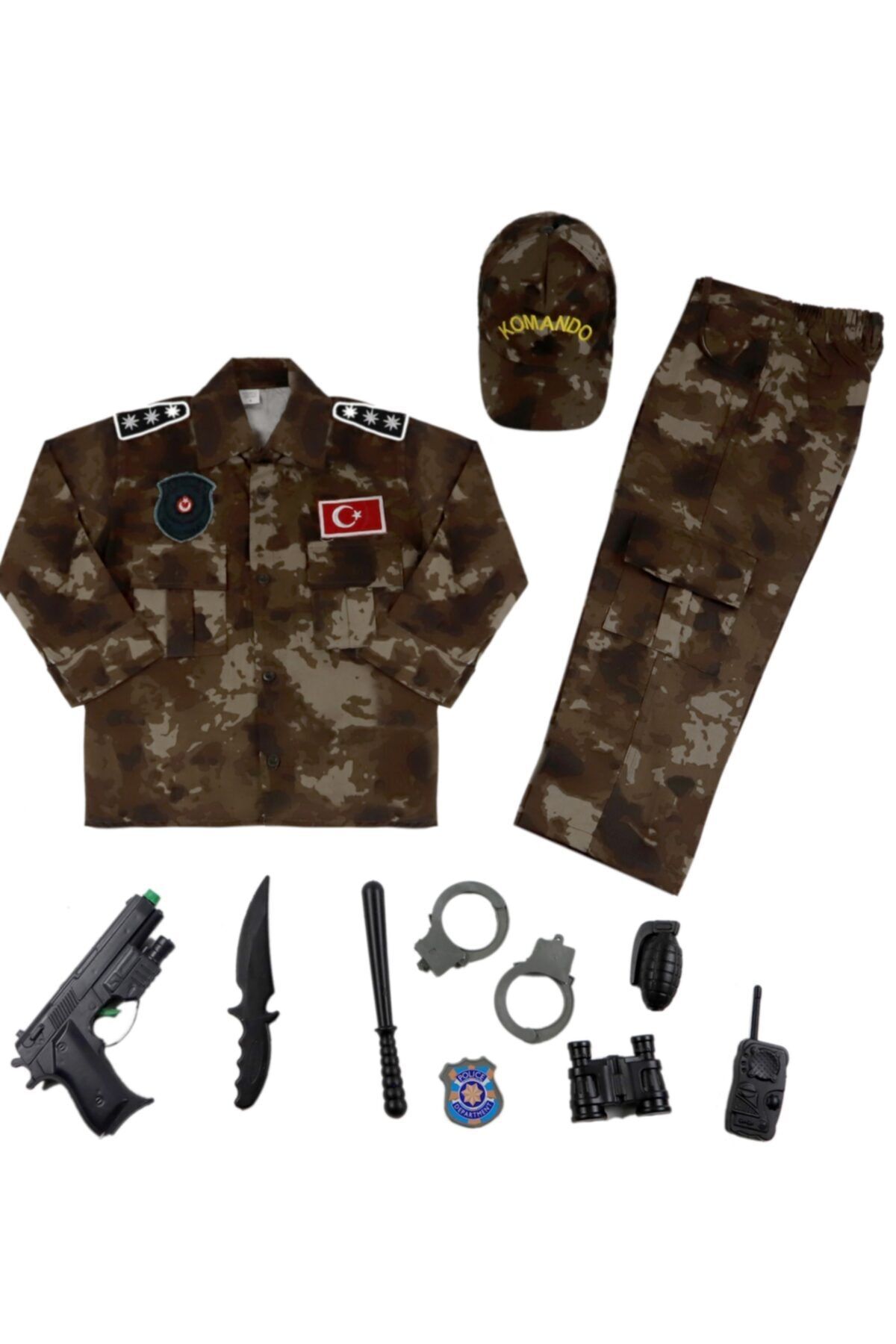 Liyavera Unisex Kahverengi Özel Harekat Komando Polis Kostümü Çocuk Kıyafeti
