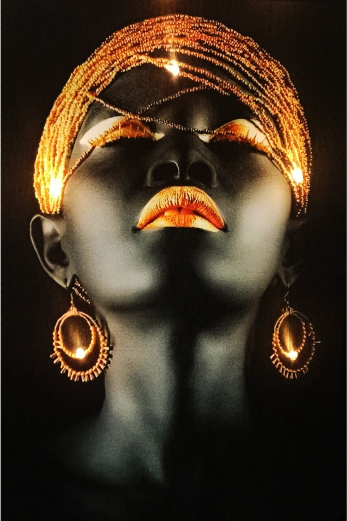 Haki Alışveriş Dünyası Afrikalı Kadın 45x65 Cm Led Işıklı Kanvas Tablo Pil Asma Aparatı Hediyeli