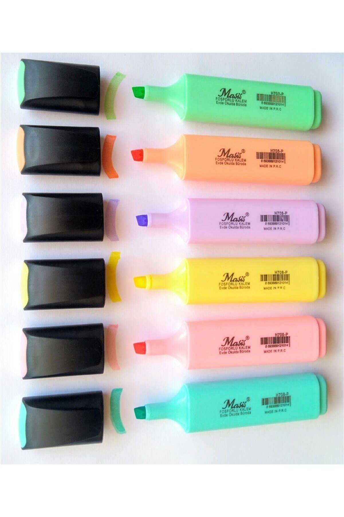 Masis Pastel Renk Fosforlu Işaretleme Kalemi 6 Lı Set