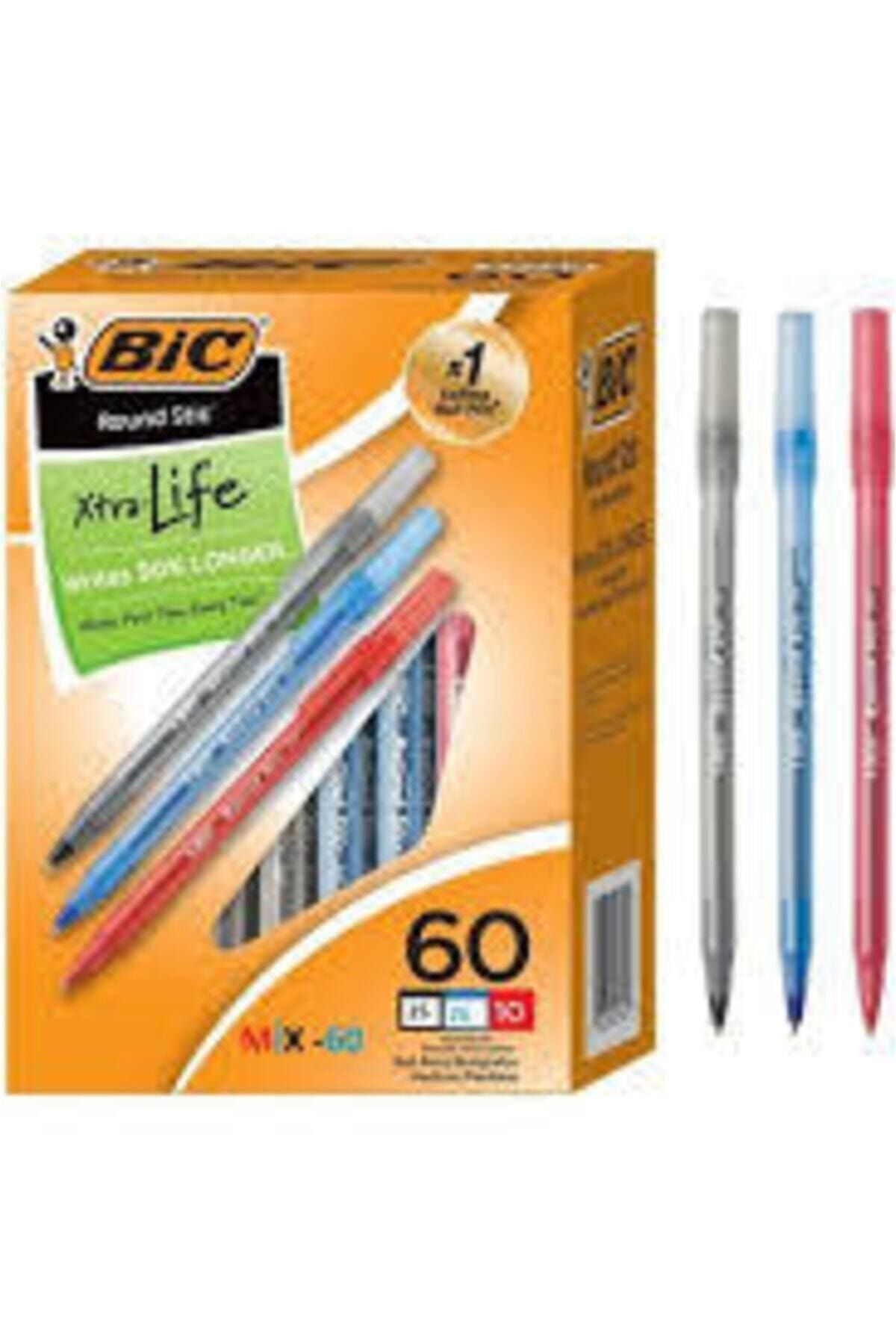 Bic Round Tükenmez Kalem 60 'lı Set ( 20 Siyah+20 Kırmızı+20 Mavi ) 3 Renk-60 Adet