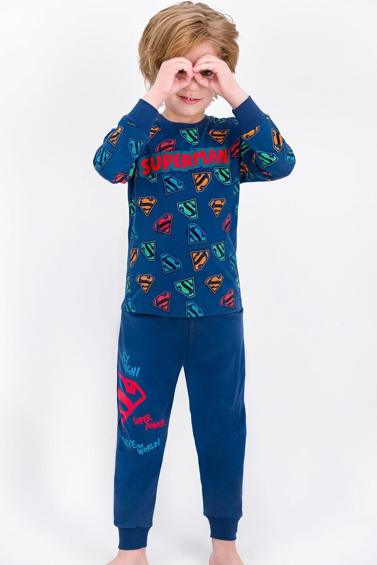 Superman Lisanslı Koyu Indigo Lisanslı Erkek Çocuk Pijama Takımı