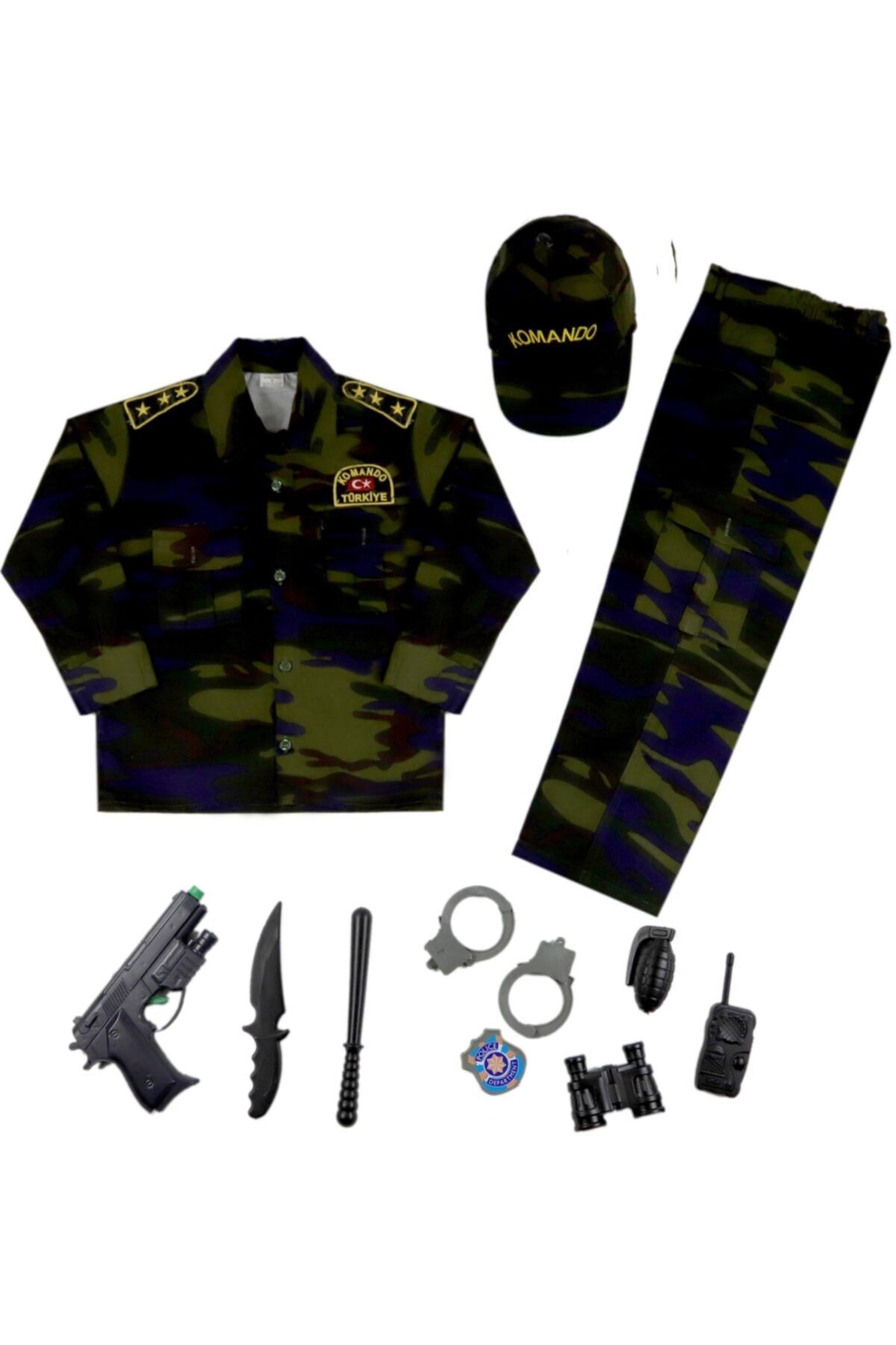 Liyavera Unisex Çocuk Kahverengi Komando Asker Kostümü Çocuk Kıyafeti