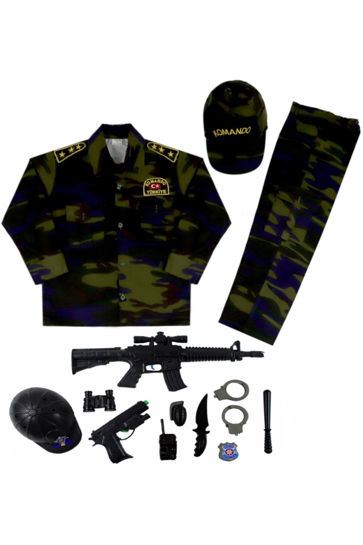 Liyavera Unisex Çocuk Haki Türk Asker Kostümü Çocuk Asker Kıyafeti Üniforması