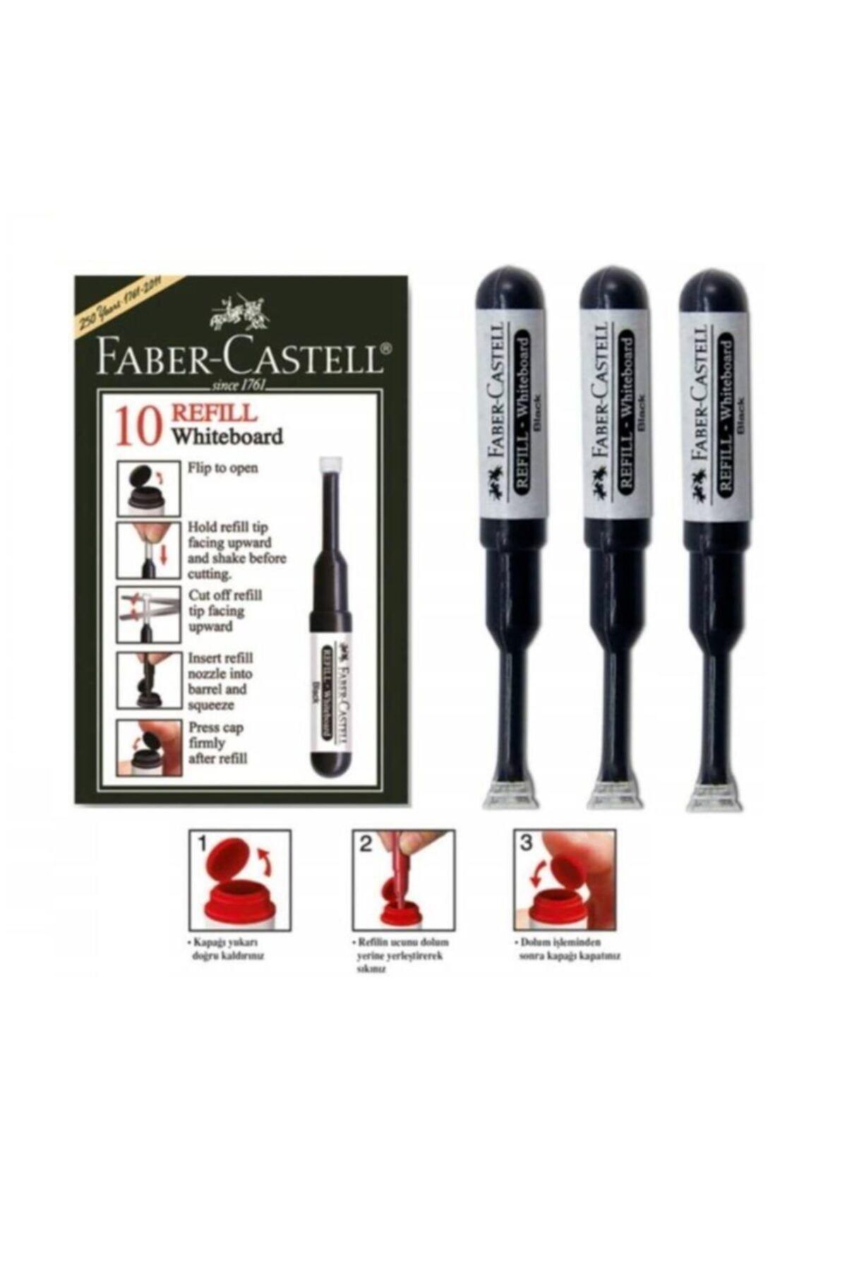 Faber Castell Siyah Yazı Tahta Kalemi Mürekkebi 3 Adet W-20 Yazı Tahta Kalemi Mürekkep