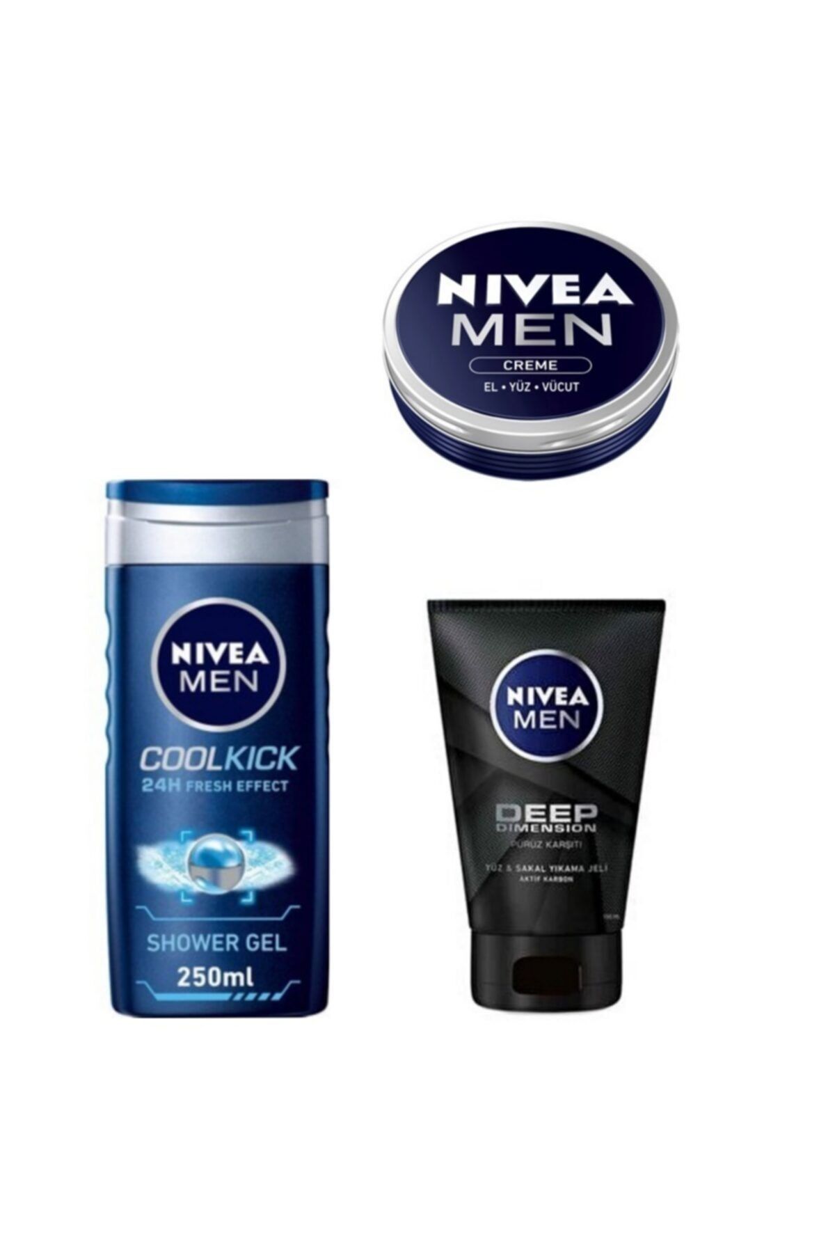 NIVEA Men Deep Dimension Yüz-sakal Tem. Jeli 100ml+cool Kick Duş Jeli 250 Ml+ Men Krem 30 Ml