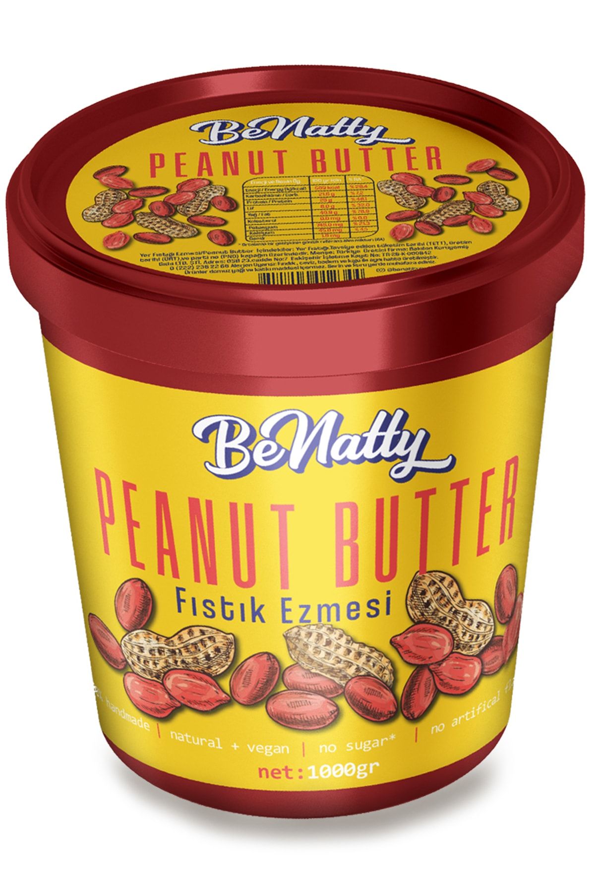 BeNatty Peanut Butter %100 Saf Şeker Ilavesiz Fıstık Ezmesi 1 Kg