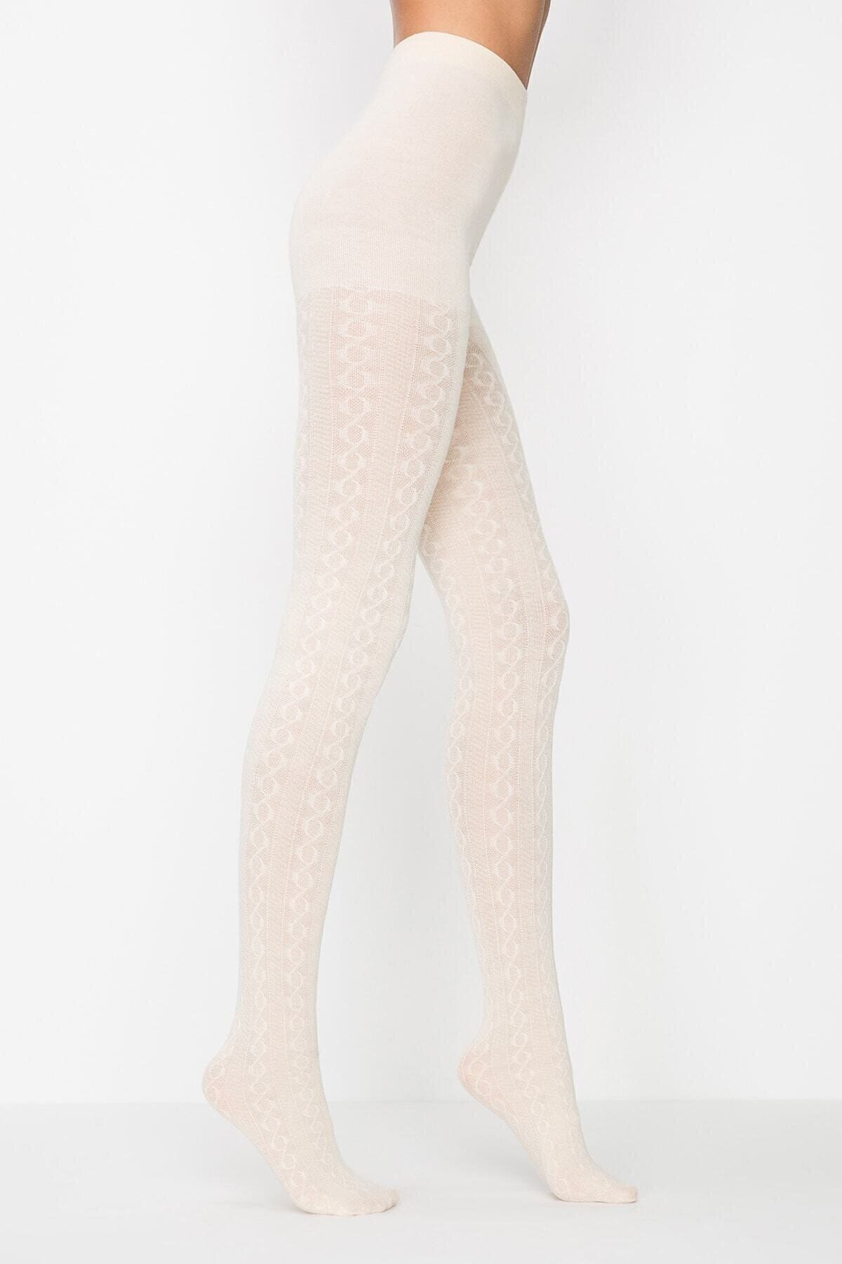 Penti Kadın Vanilya Karina Kendinden Desenli Kalın Kışlık Külotlu Çorap