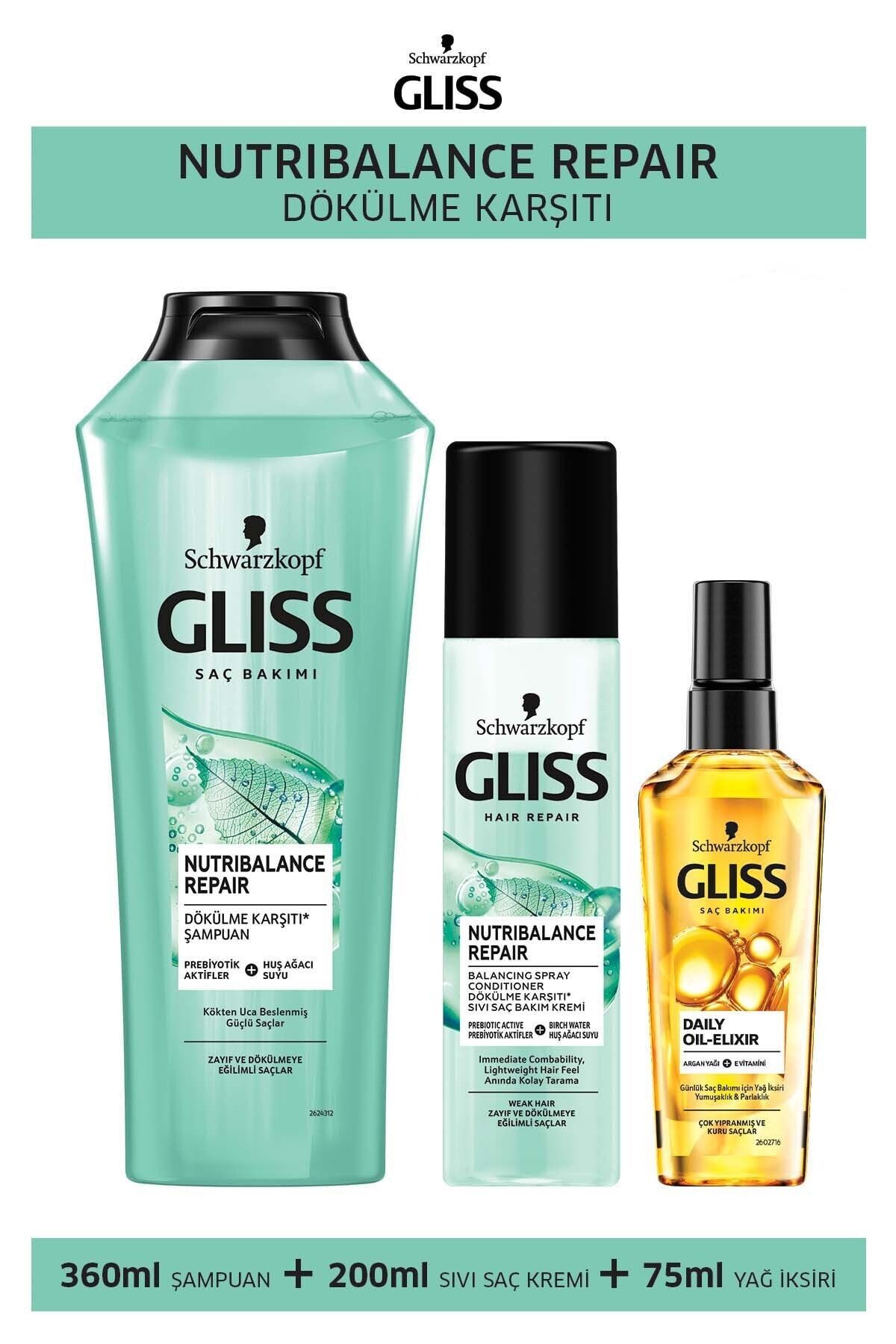 Gliss Nutribalance Dökülme Karşıtı Şampuan 360ml+sıvı Saç Kremi 200 Ml+ultimate Oil Elixir Yağ Iksiri 75ml