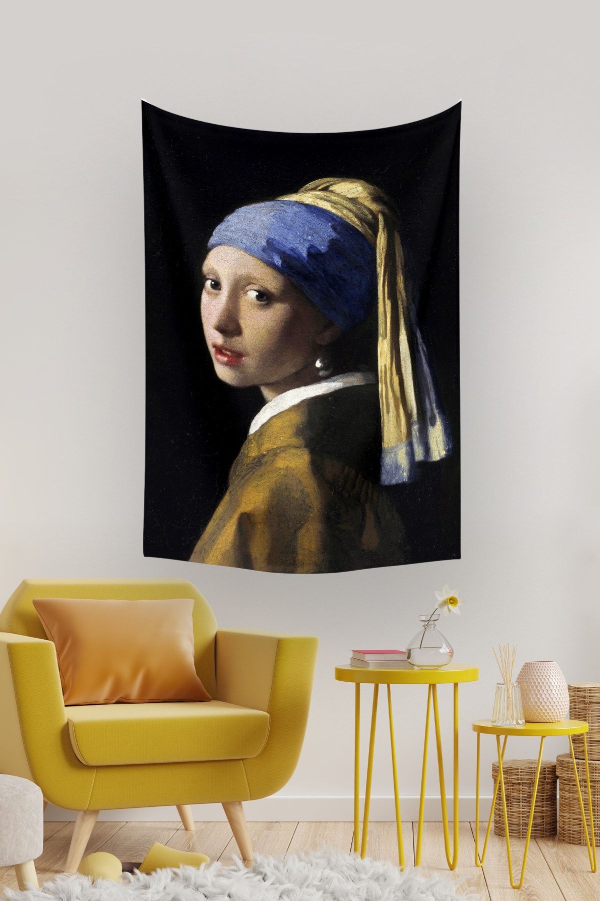 Vagonik Inci Küpeli Kız Johannes Vermeer Duvar Örtüsü Halısı 140x100 Cm-70x100 Cm