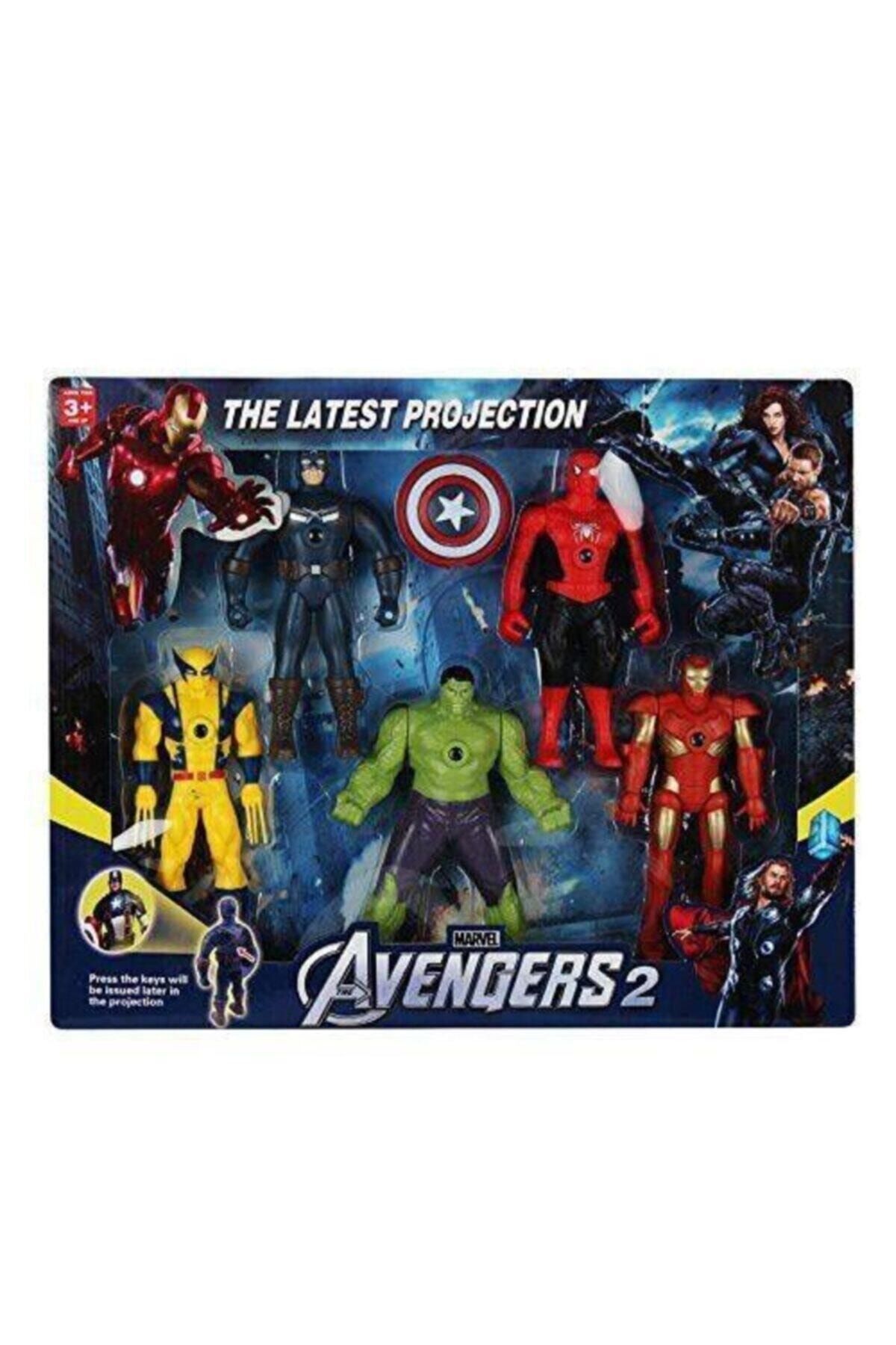AVENGERS Süper Kahramanlar Spiderman Ironman Projektörlü 5 Li Figür Set
