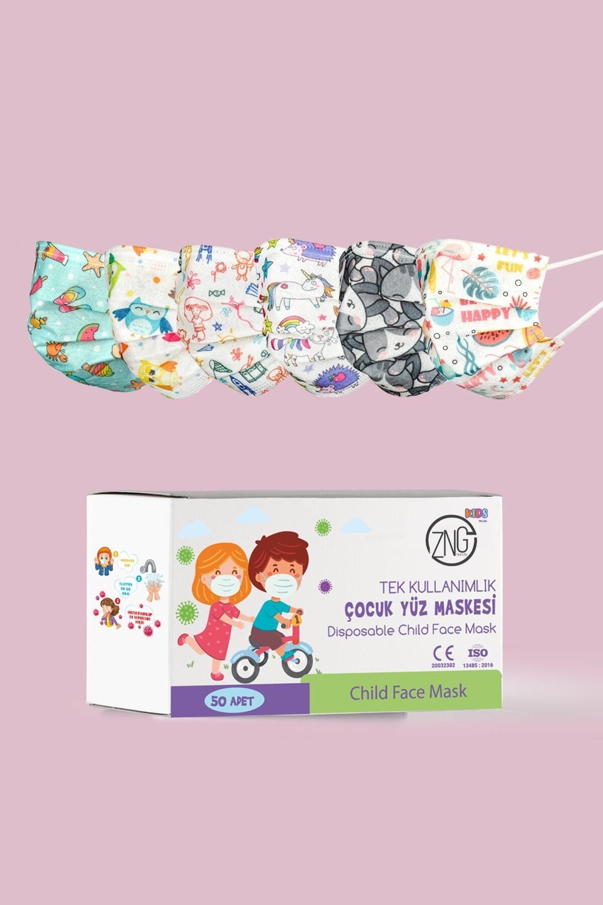 ZNG Kids Mask Kız Çocuk 3 Katlı, Meltblownlu, Telli Medikal Maske 50 Adet