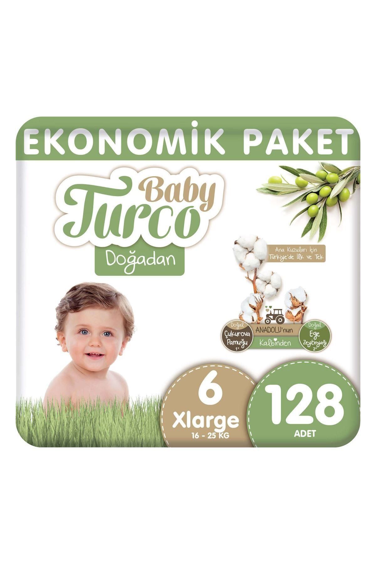 Baby Turco Doğadan Bebek Bezi Ekonomik Paket Xlarge 6 Numara 128 Adet