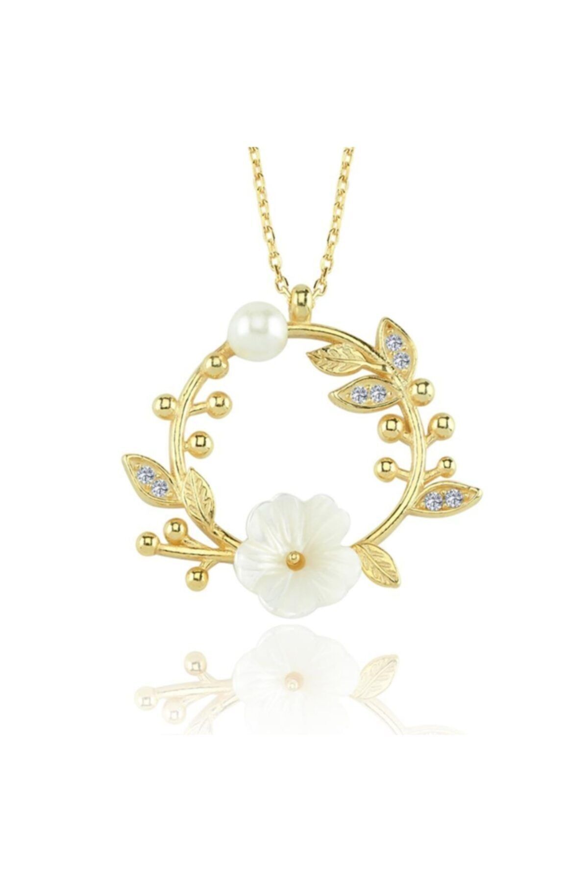 Mia Vento Manolya Çiçeği Tomurcuğu Gold Renk Flowers Gümüş Kolye
