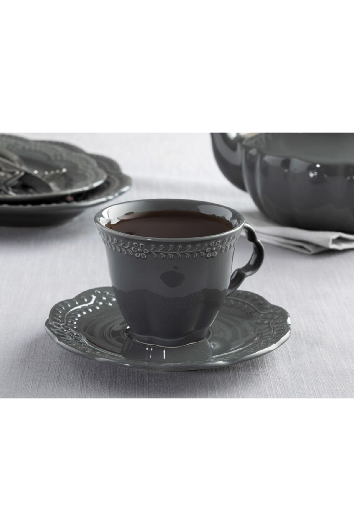 English Home Viyana Porselen 4 Parça Çay Fincanı Takımı 180 Ml Antrasit