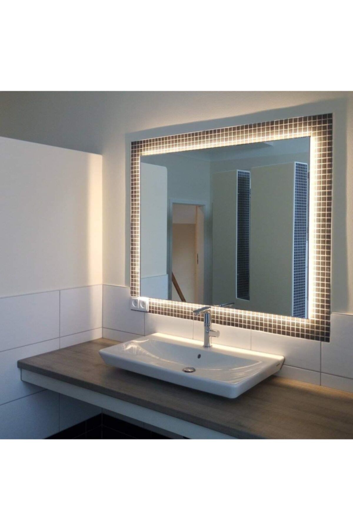 Toprak dekor 70*60 Kenar Bizote Günışığı Ledli Banyo Aynası Ledli Ayna