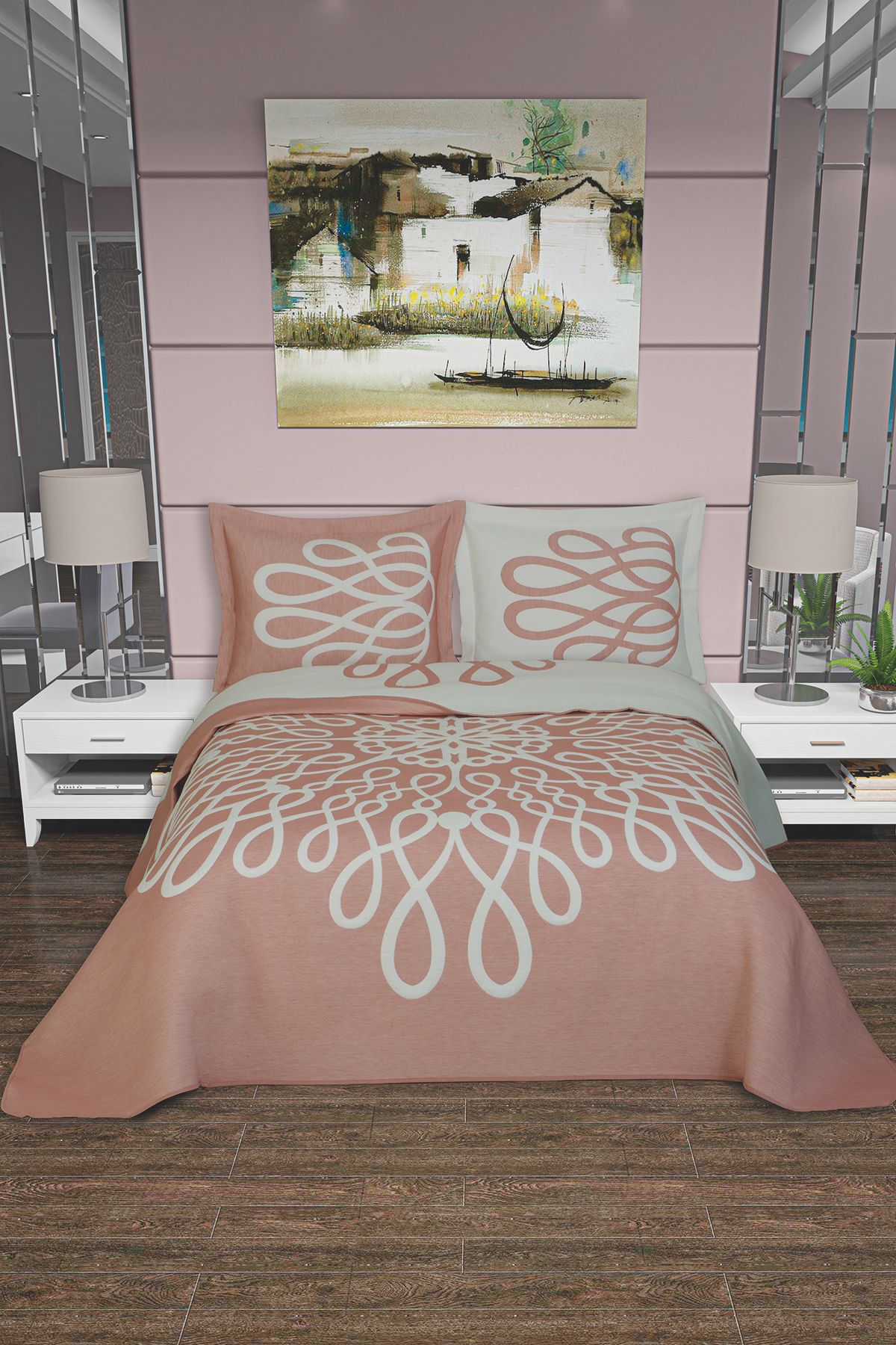 Veranova Home Infinity Double Face Pano Yatak Örtüsü Çift Kişilik Pudra