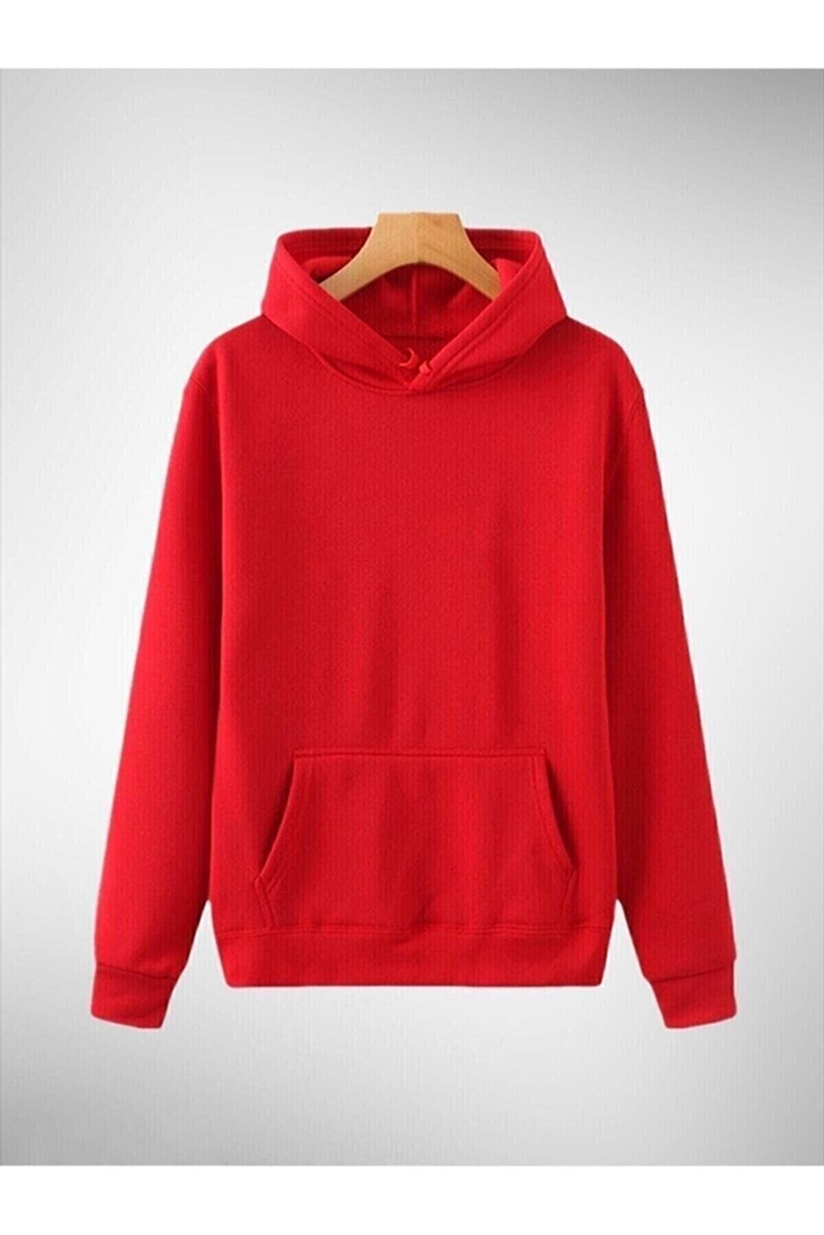 Modayıldızlar Kırmızı Kapüşonlu Sweatshirt Mevsimlik Kanguru Cep Slim Fit