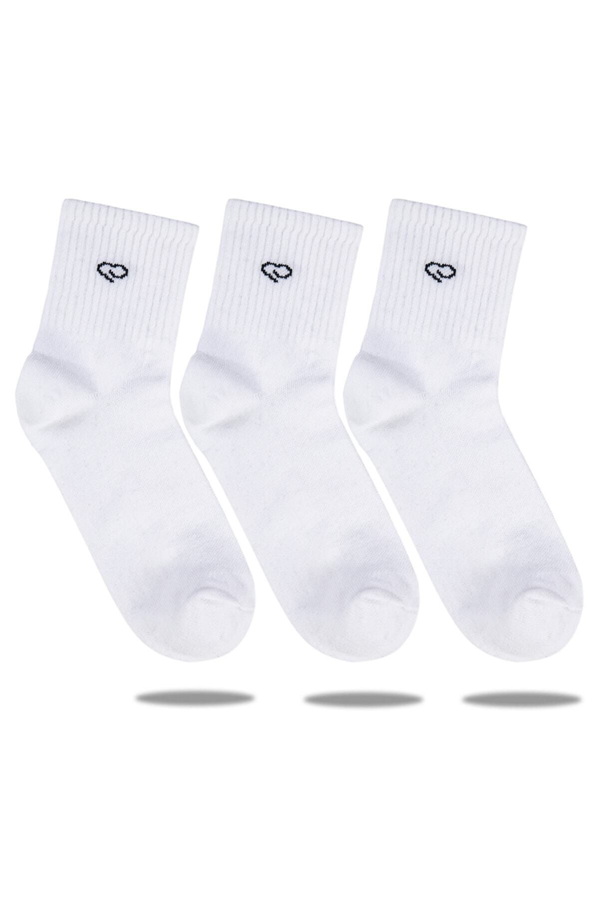 Ebru Şallı Beyaz Renk 3'lü Set Spor Çorap