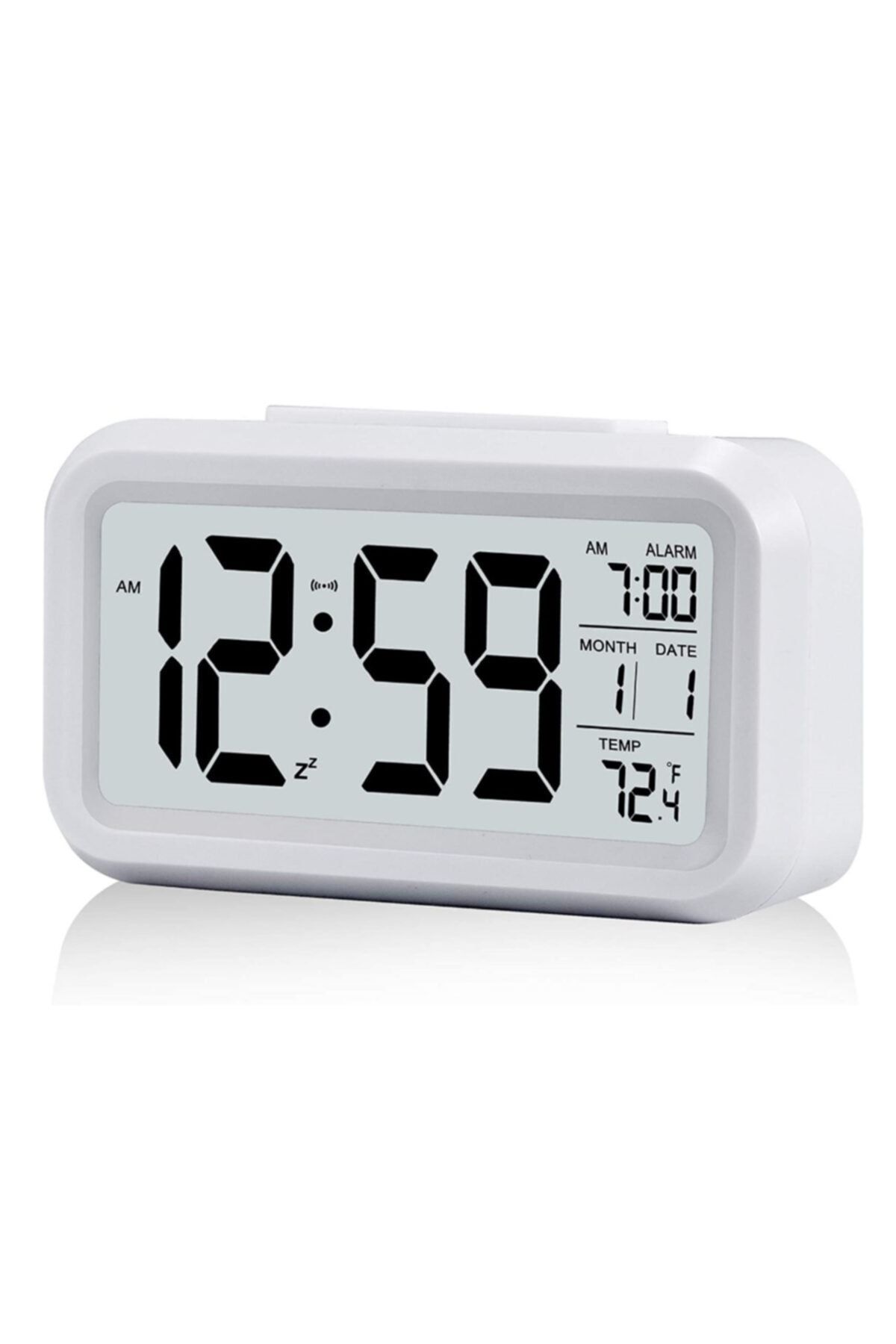 Borox Pilli Dijital Çalar Saat - Dijital Termometre - Alarm Lcd Ekran Akıllı Gece Işığı - Beyaz
