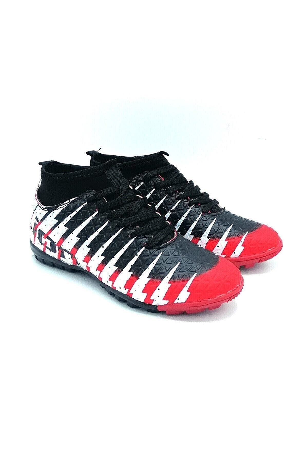 Lion Futbol Ayakkabısı Çoraplı Halısaha Siyah Kırmızı F90-25