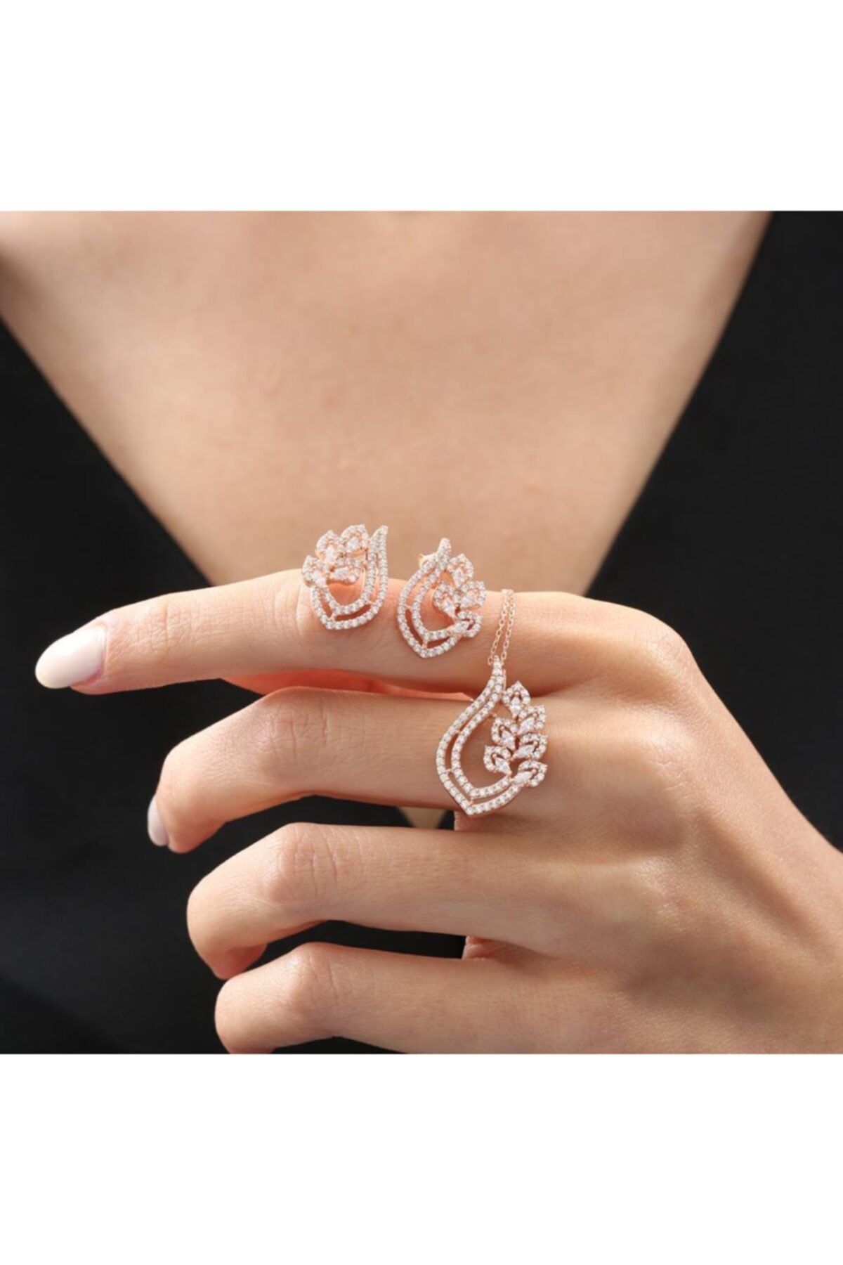 Effective Diamond Işıltı Nişanı Rose Renk Gümüş Mini Set