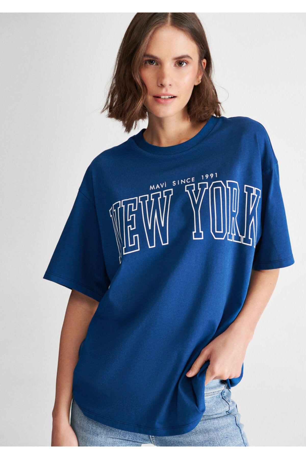 Mavi New York Baskılı Tişört Oversize / Geniş Kesim 1610550-70721